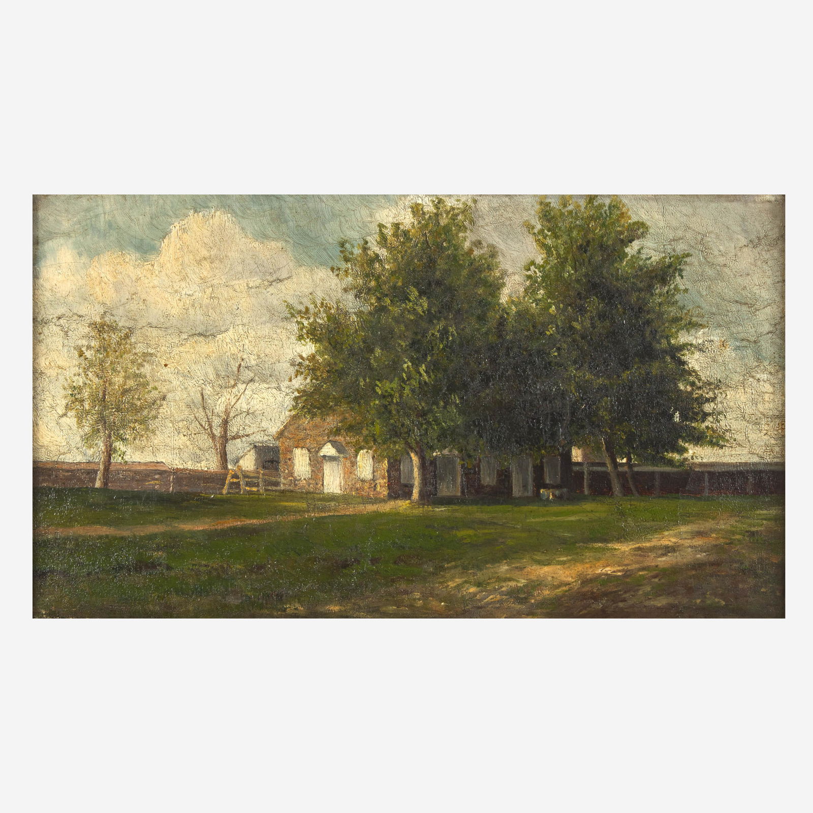 Attributed to George Cope (American, 1855–1929) The Farmstead: Attributed to George Cope (American, 1855â€“1929) The Farmstead Oil on canvas8 x 14 in. (20.3 x 35.6cm) Provenance Collection of Philip D. Jamison, Jr., West Chester, Pennsylvania.Property from