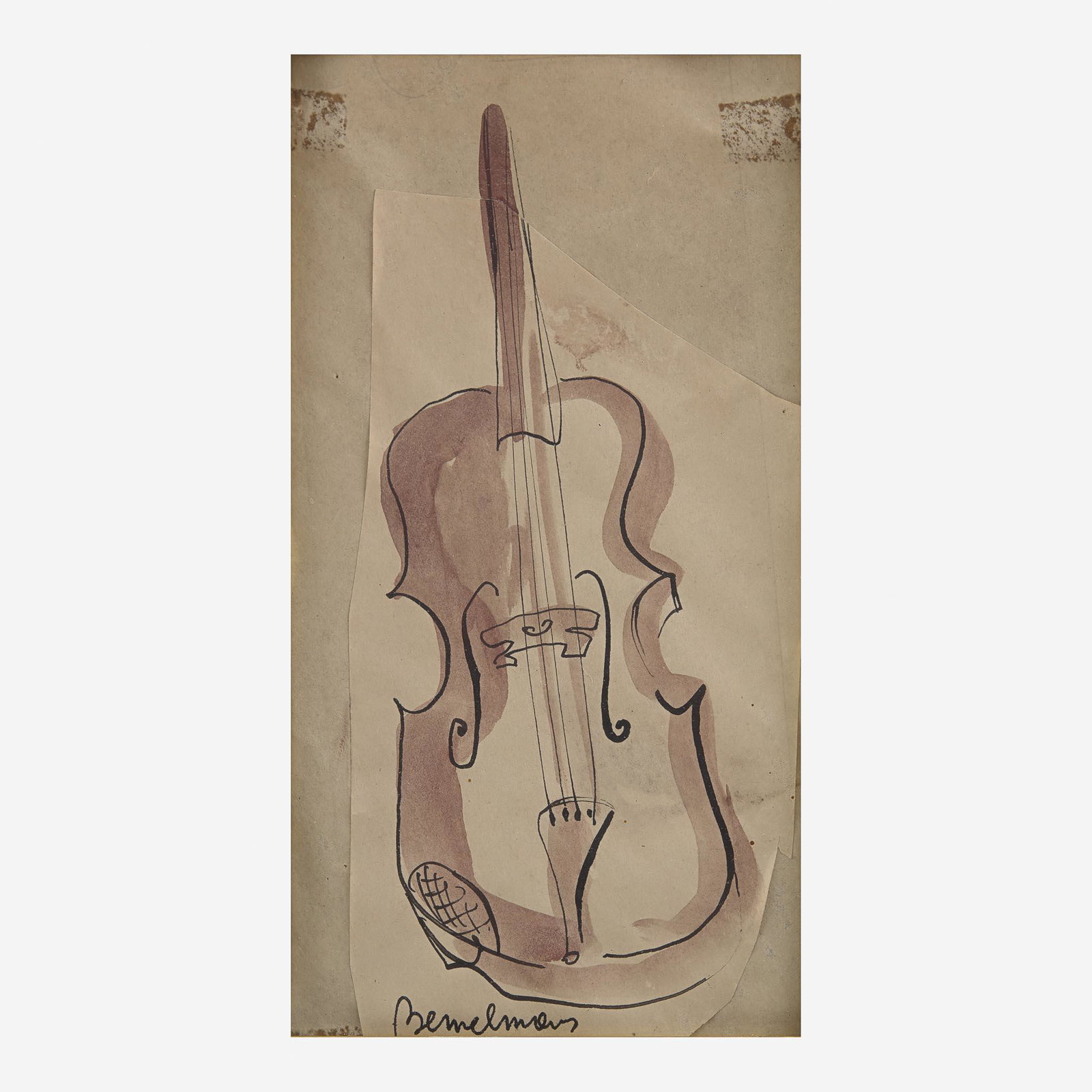 Ludwig Bemelmans (American, 1898–1962) Violin: Ludwig Bemelmans (American, 1898–1962) Violin Signed 'Bemelmans' bottom center, ink and watercolor on two sheets of paper Sheet size: 9 1/8 x 5 1/2 in. (23.2 x 14cm) Provenance Private Collectio