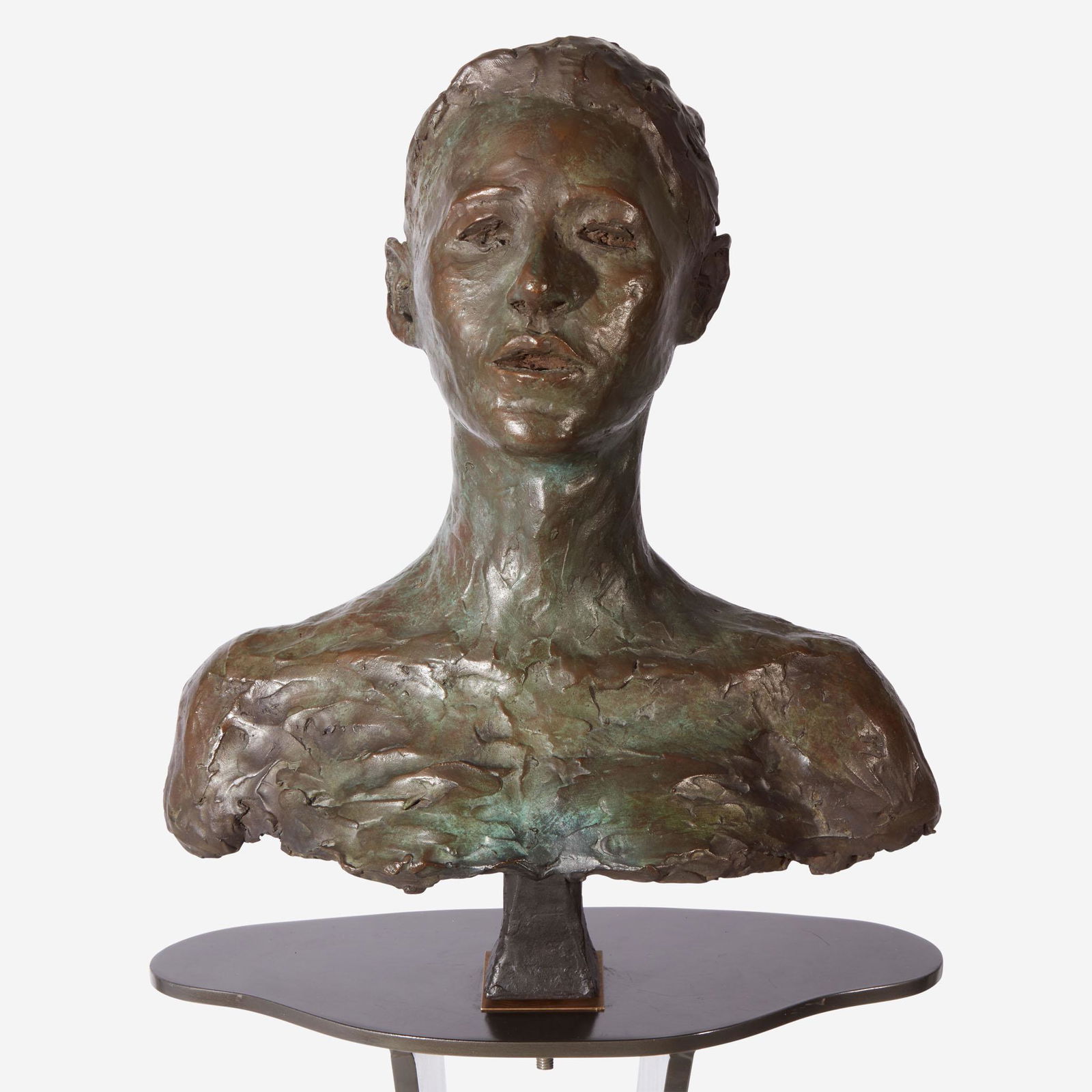 Bo Bartlett (American, B. 1955) Portrait of Melonie Moultrie: Bo Bartlett (American, B. 1955) Portrait of Melonie Moultrie With Elicker Foundry stamp at bottom center verso, bronze with green-brown patinaExecuted circa 2001. height: 20 1/2 in. (52.1cm)width: 16