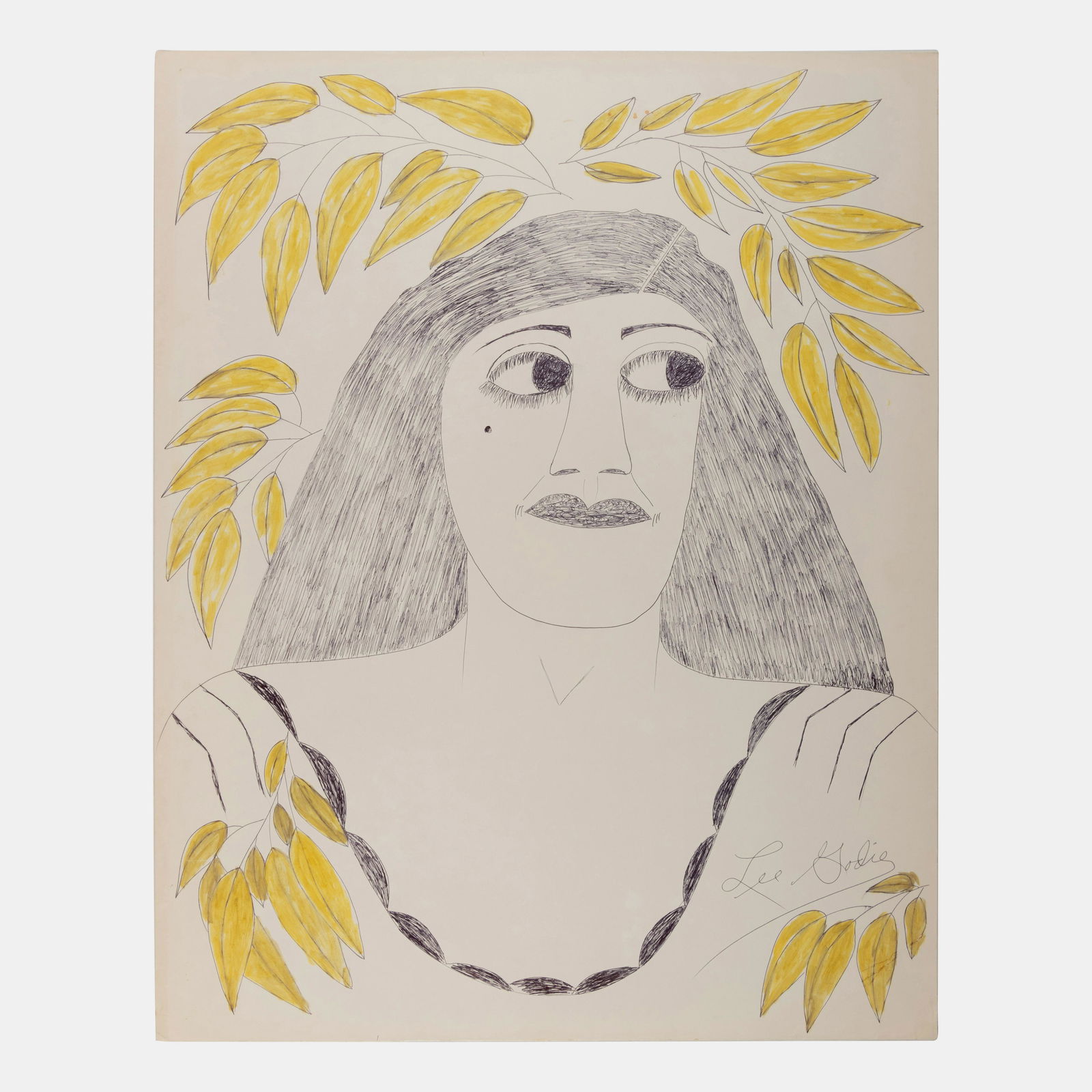 Lee Godie (American, 1908-1994) Untitled (Woman with Yellow Leaves) (1 of 4)