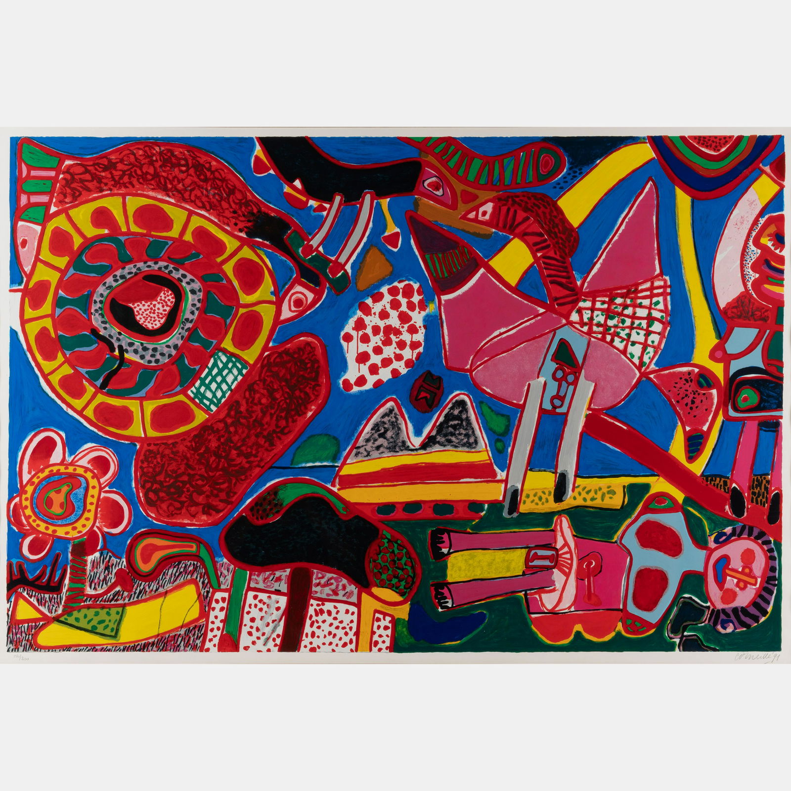 Corneille (Dutch, 1922-2010) FÃªte d'ete, 1991: Corneille (Dutch, 1922-2010) FÃªte d'ete, 1991 screenprint signed and numbered 156/200 in pencil 46 1/2 x 70 1/2 inches.