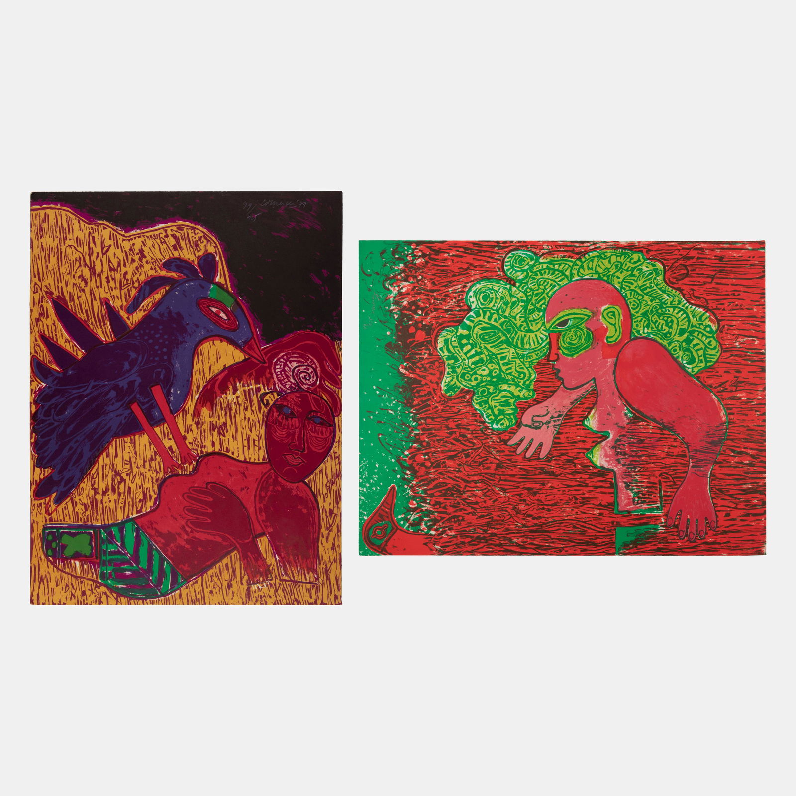 Corneille (Dutch, 1922-2010) A Pair of Prints (Dans l'infinie verticalite de l'herbe la femme and (1 of 5)