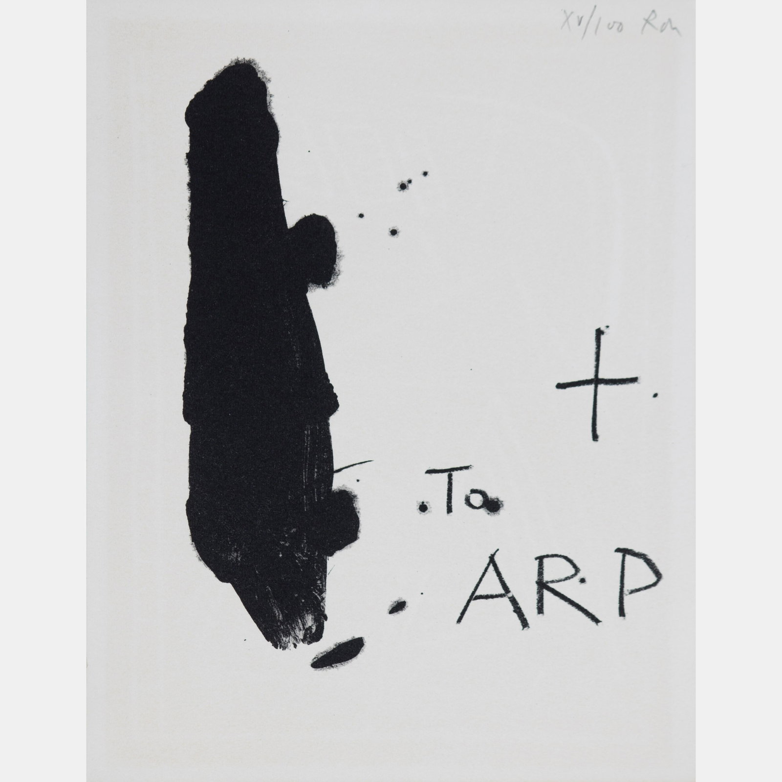 Robert Motherwell To ARP, 1966: Robert Motherwell To ARP, 1966 lithograph initialed and numbered XV/100 in pencil 7 x 5 3/8 inches.