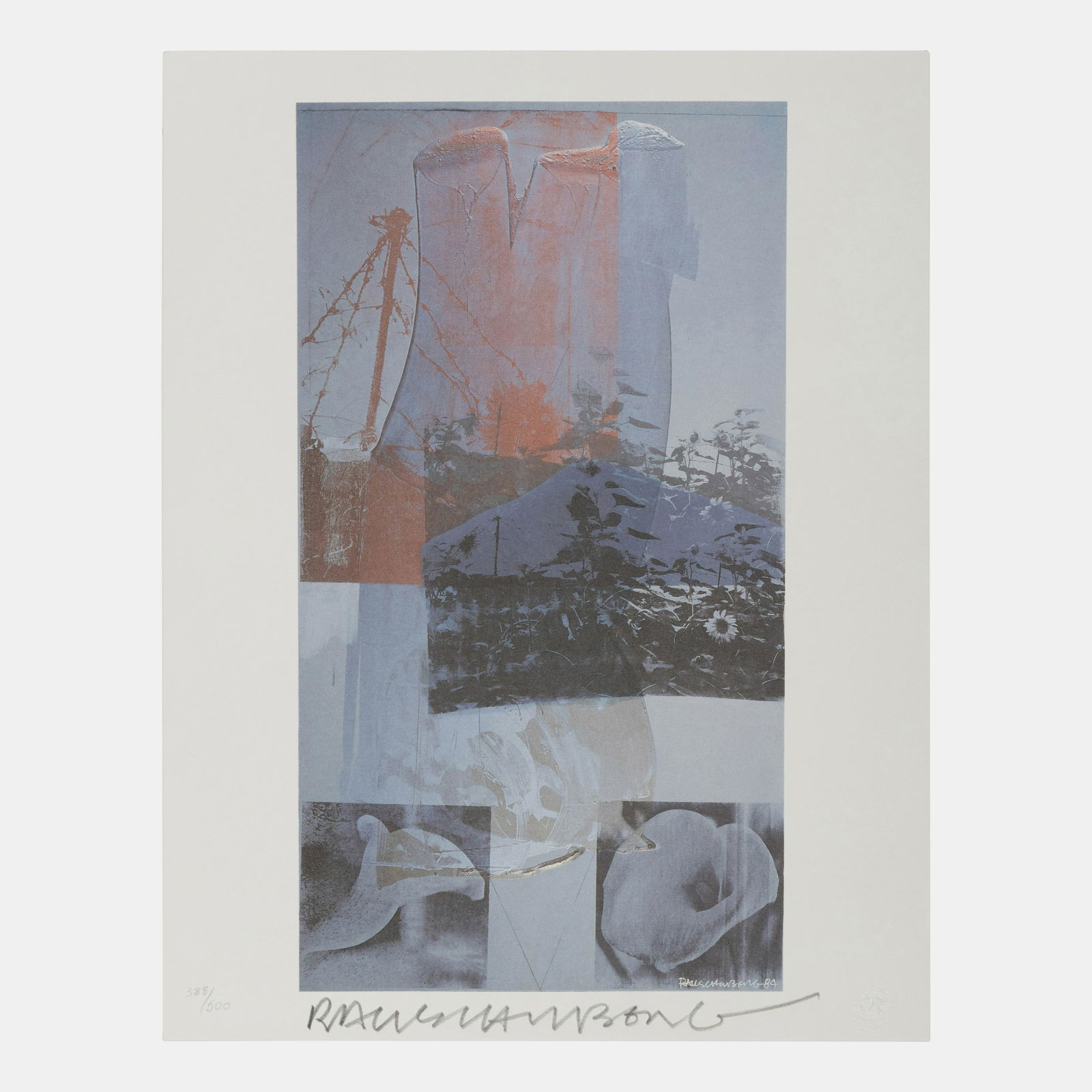 Robert Rauschenberg (American, 1925-2008) Tanya's Veil (Whale) , 1992: Robert Rauschenberg (American, 1925-2008) Tanya's Veil (Whale) , 1992 offset lithograph signed and numbered 388/500 in pencil 9 3/4 x 5 1/4 inches. Published by The World Federation of United Nations