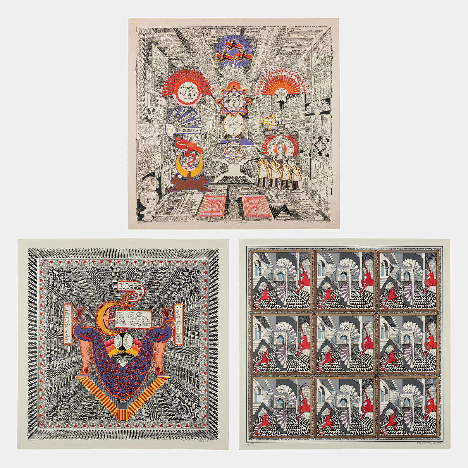 Pedro Friedeberg (Mexican, b. 1936) Ya Conocimos a Diaghilev, HÃ¡galo Y Diviertase, and (1 of 5)