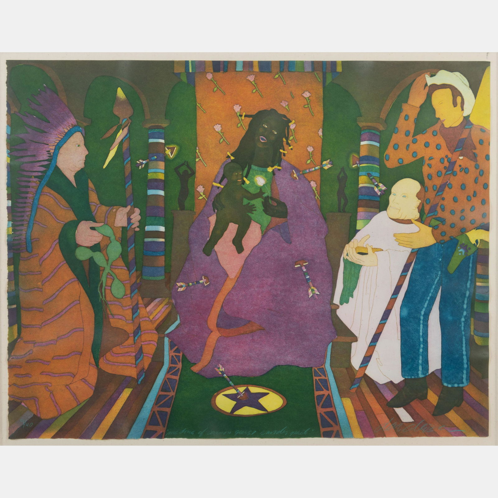 Dan Mitchell Allison (American, b. 1953) Madonna with Canon George van der Paele: Dan Mitchell Allison (American, b. 1953) Madonna with Canon George van der Paele aquatint signed, titled, and numbered 9/40 in pencil 21 1/4 x 27 1/4 inches. Property from the Carmen S. Holeman Trust,