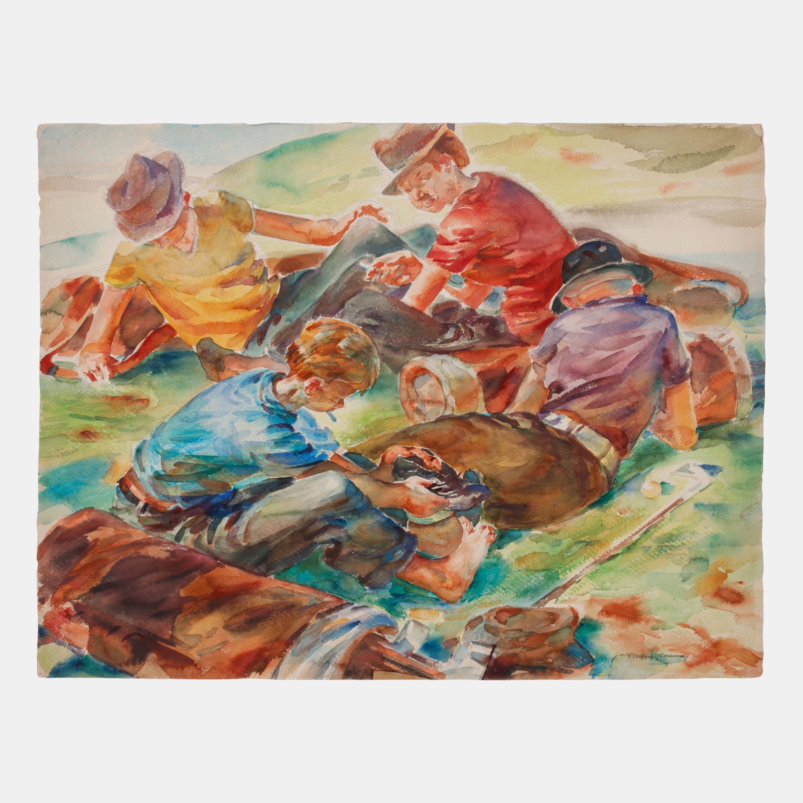 Frederick Conway (American, 1900-1973) Caddies: Frederick Conway (American, 1900-1973) Caddies watercolor signed (lower right); titled (verso) 19 x 25 inches. Property from the Estate of Joan Conway Crancer, St. Louis, Missouri Note to the buyer: T