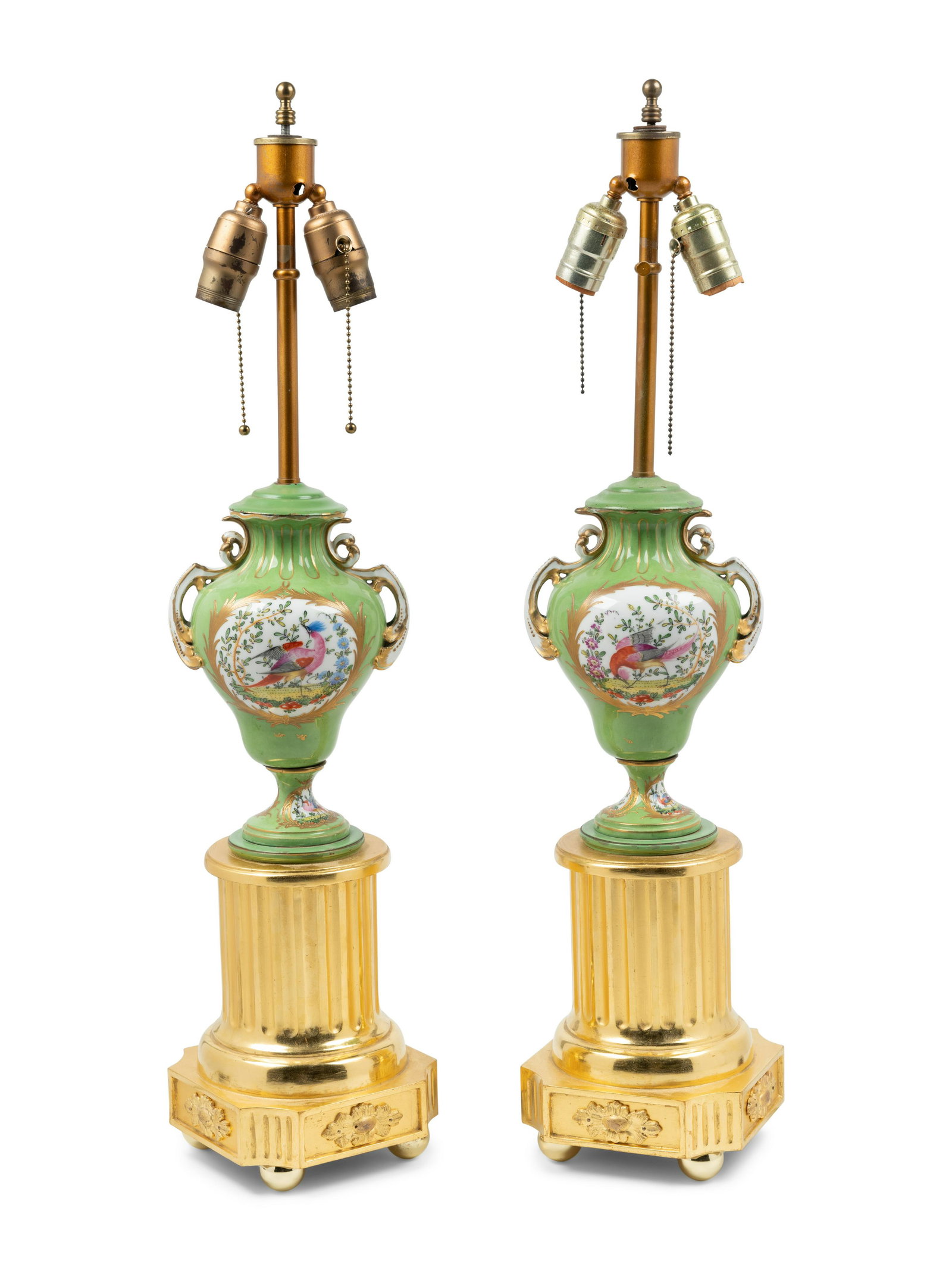 A Pair of Sevres Style Porcelain and Giltwood Urns Mounted as Lamps (1 of 11)