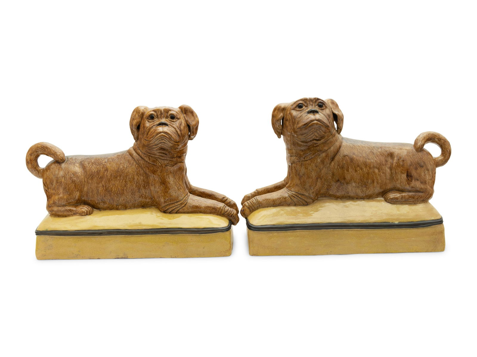 A Pair of Continental Ceramic Figures of Recumbent Pugs (1 of 9)
