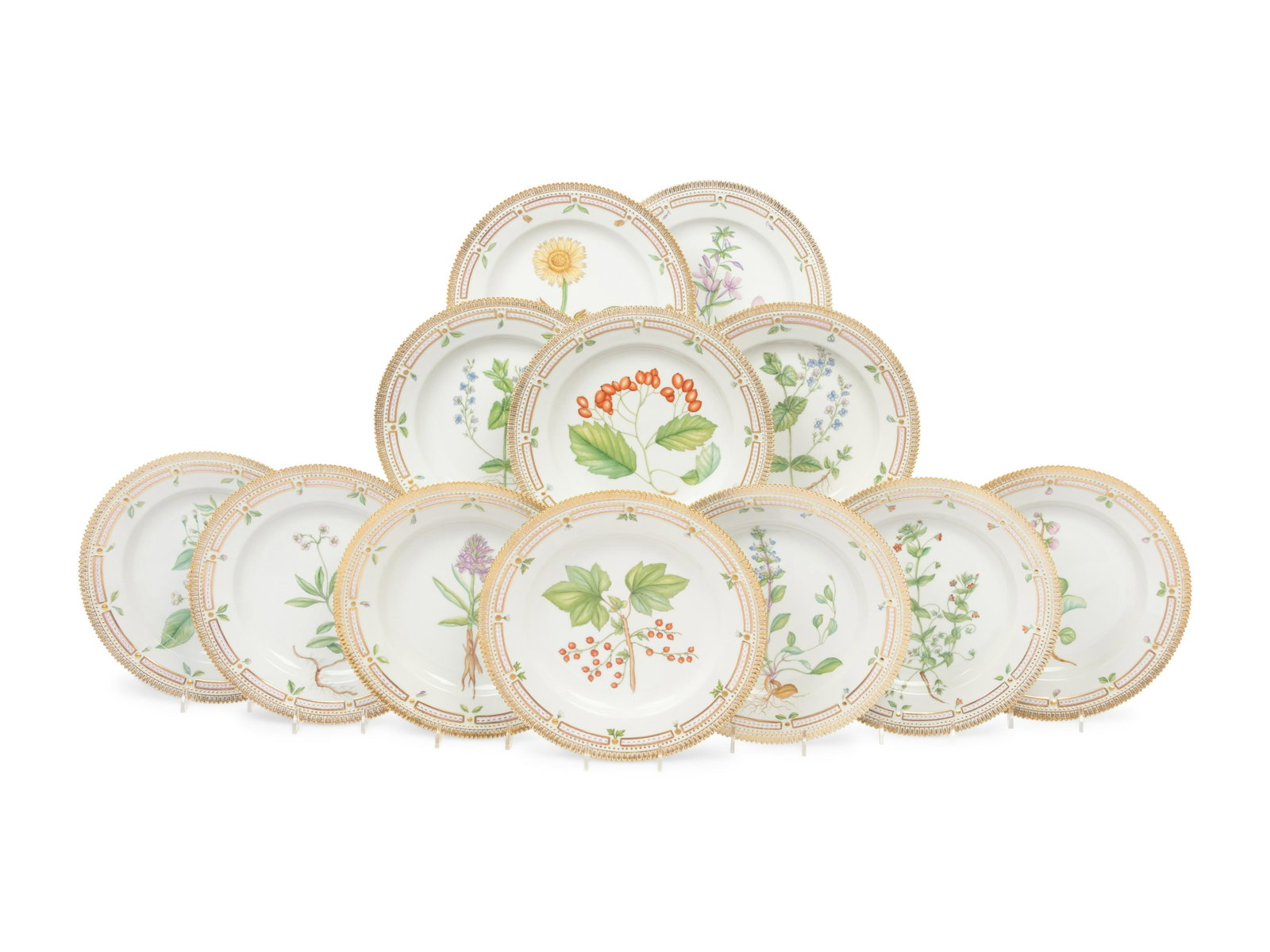 A Group of Twelve Royal Copenhagen Flora DanicaPorcelain Dinner Plates (1 of 9)