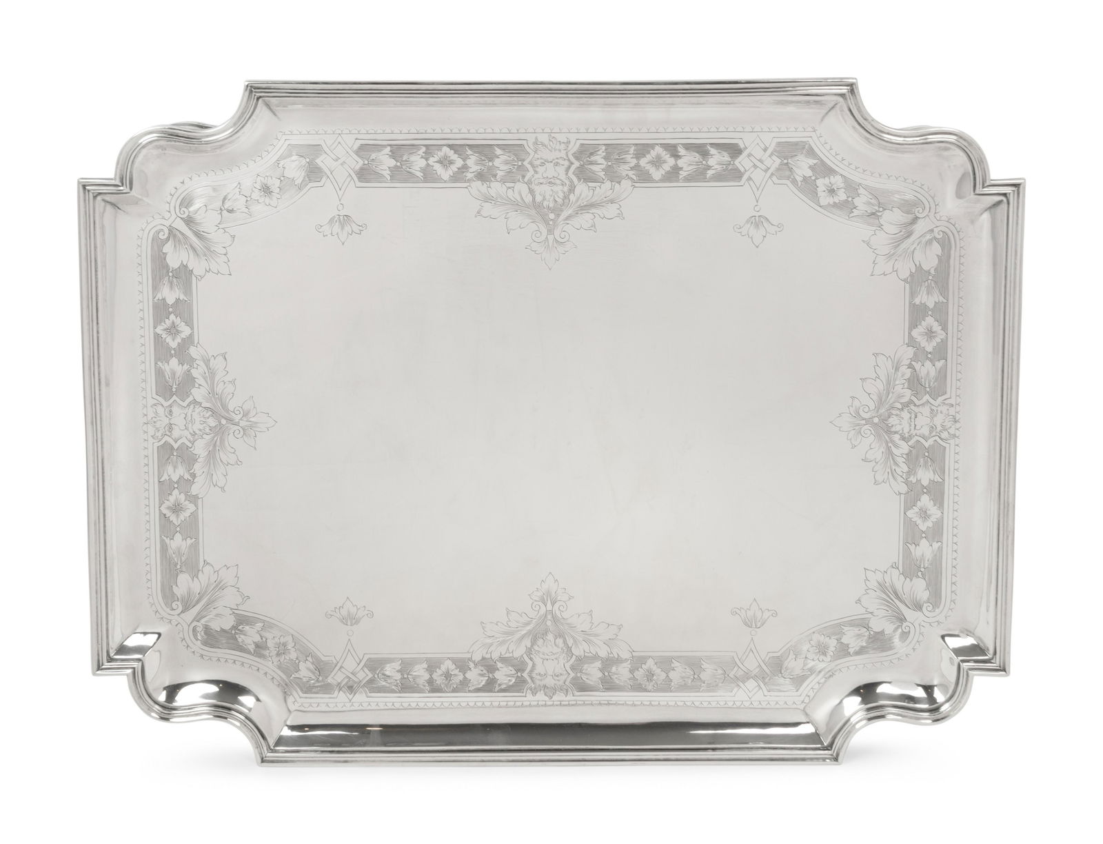 An English Silver Tray: An English Silver Tray Richard Comyns, London, 1953 hallmarked for Sterling to underside 164 ozt 18 dwt Length 24 x width 18 inches. Property from the Estate of an Elegant Lady, Texas