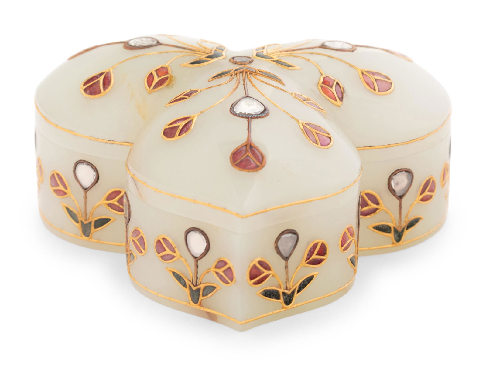 A Mughal Style Carved Hardstone, Enameled and Jeweled Covered Box (1 of 10)