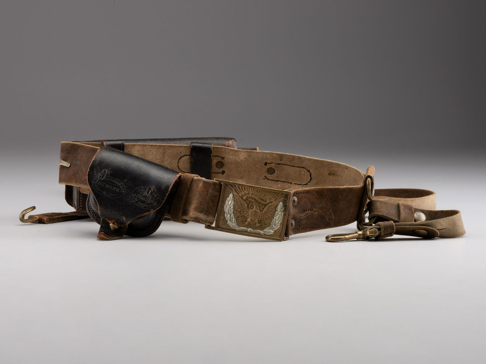 [CIVIL WAR]. Model 1851 cavalry sabre belt by W. Kinsey retaining shoulder strap and equipped with (1 of 9)