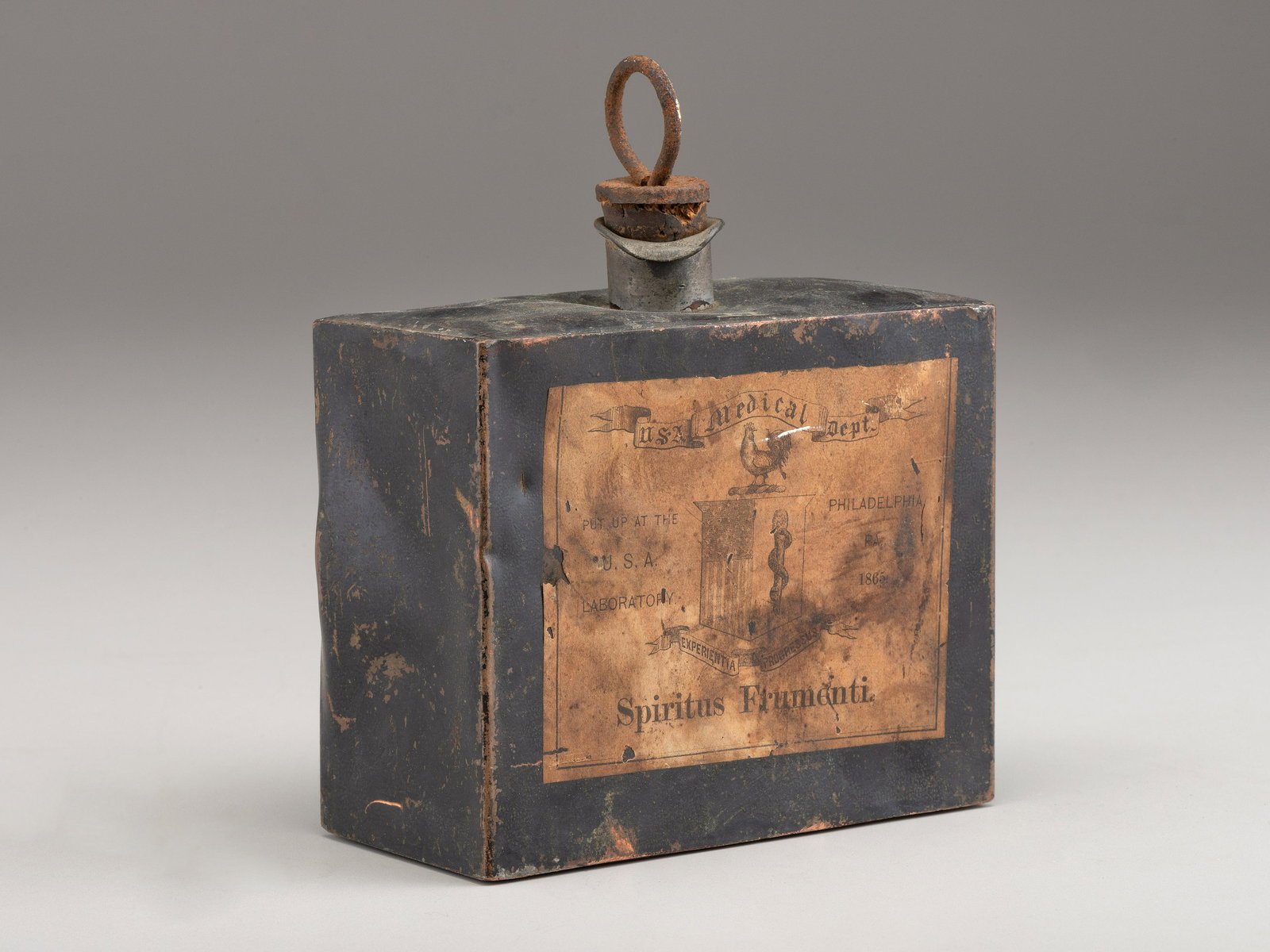 [CIVIL WAR -- Medicine]. Government issued whiskey tin.  (1 of 3)