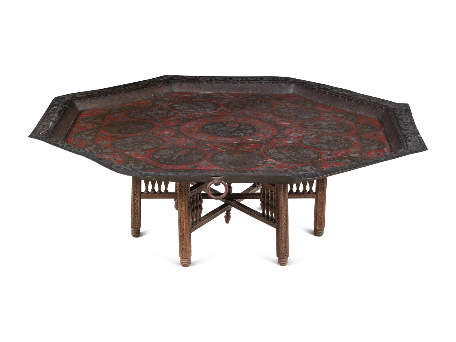 A Middle Eastern Mixed Metal Inlaid Tray on Stand (1 of 2)