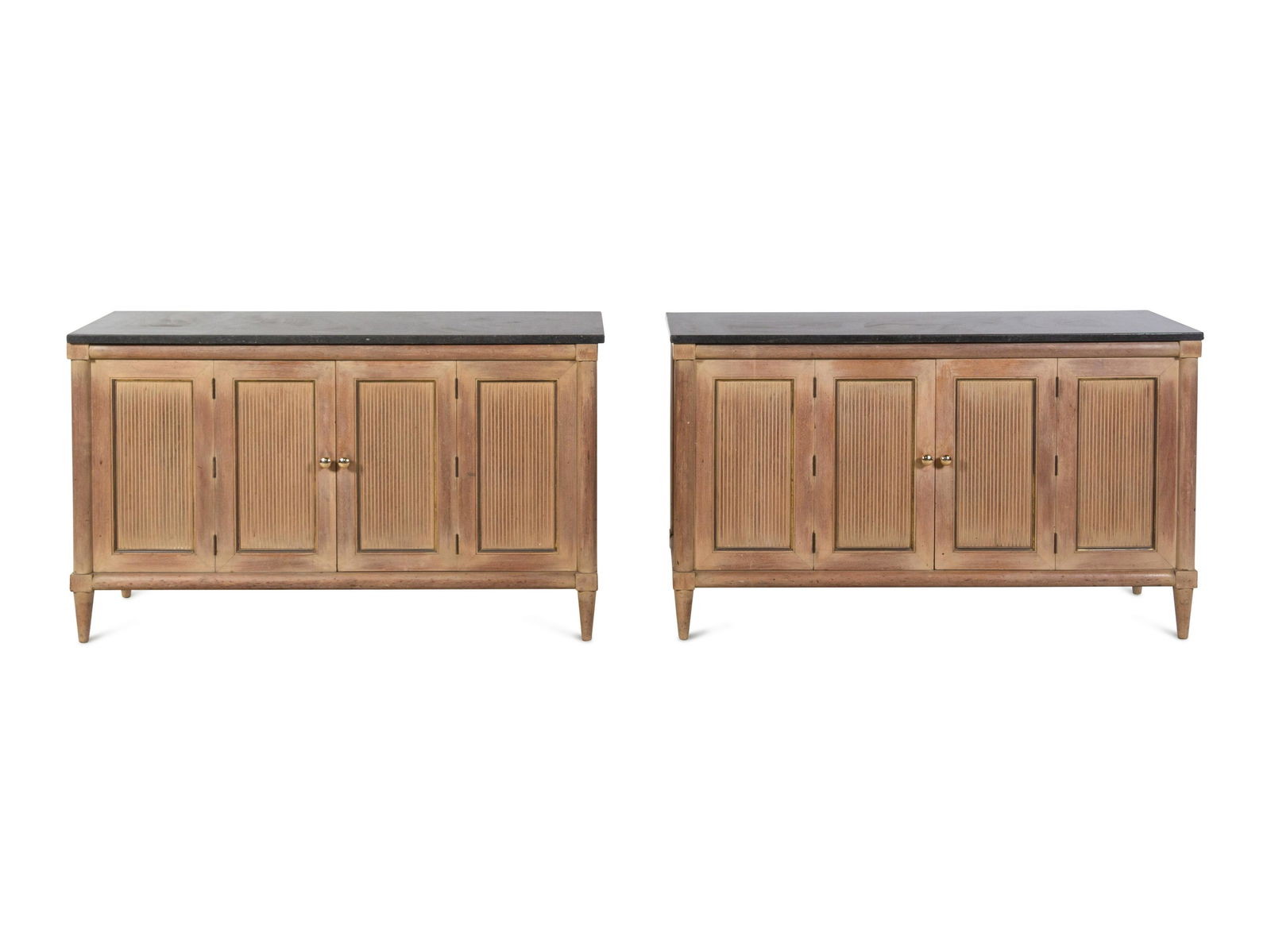 A Pair of Reed-Carved Marble-Top Console Cabinets in the Style of Maison Jansen (1 of 3)