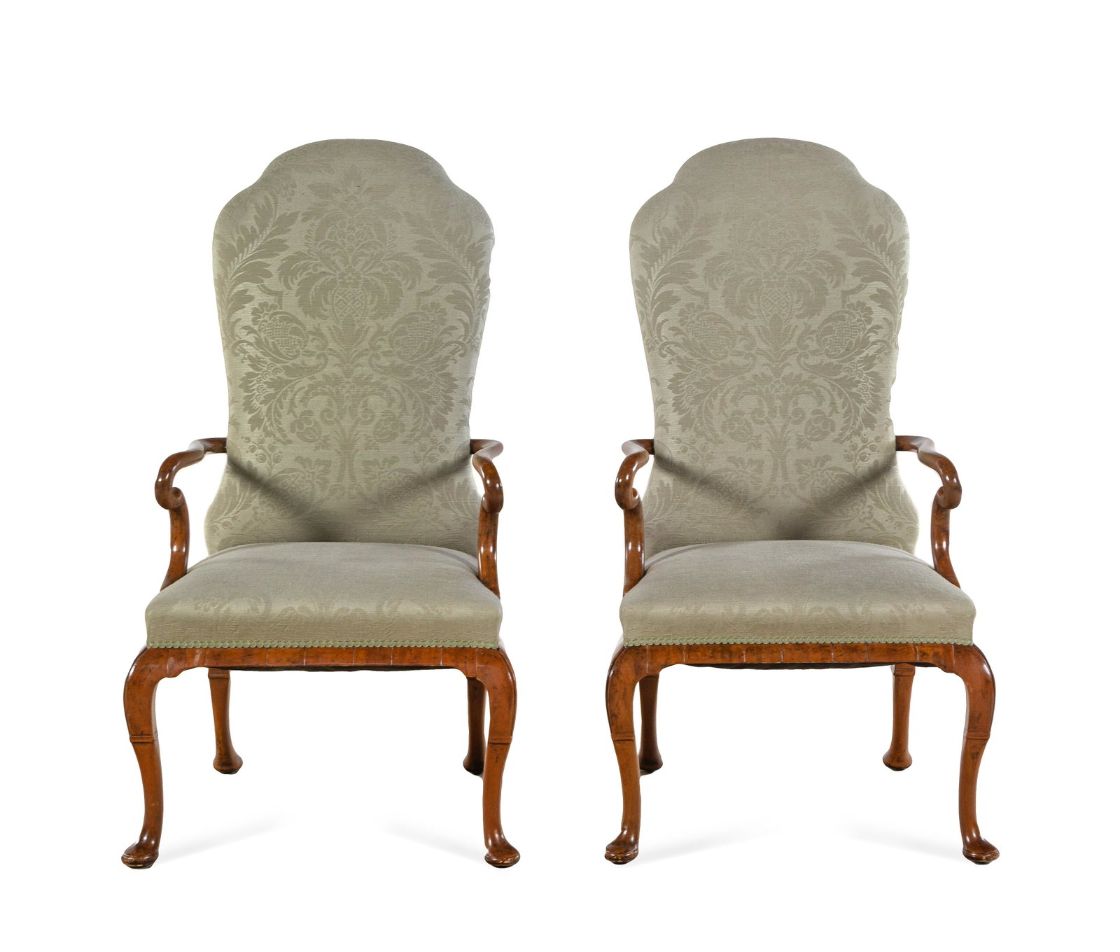 A Pair of Dennis and Leen Walnut Armchairs: A Pair of Dennis and Leen Walnut Armchairs 20th Century