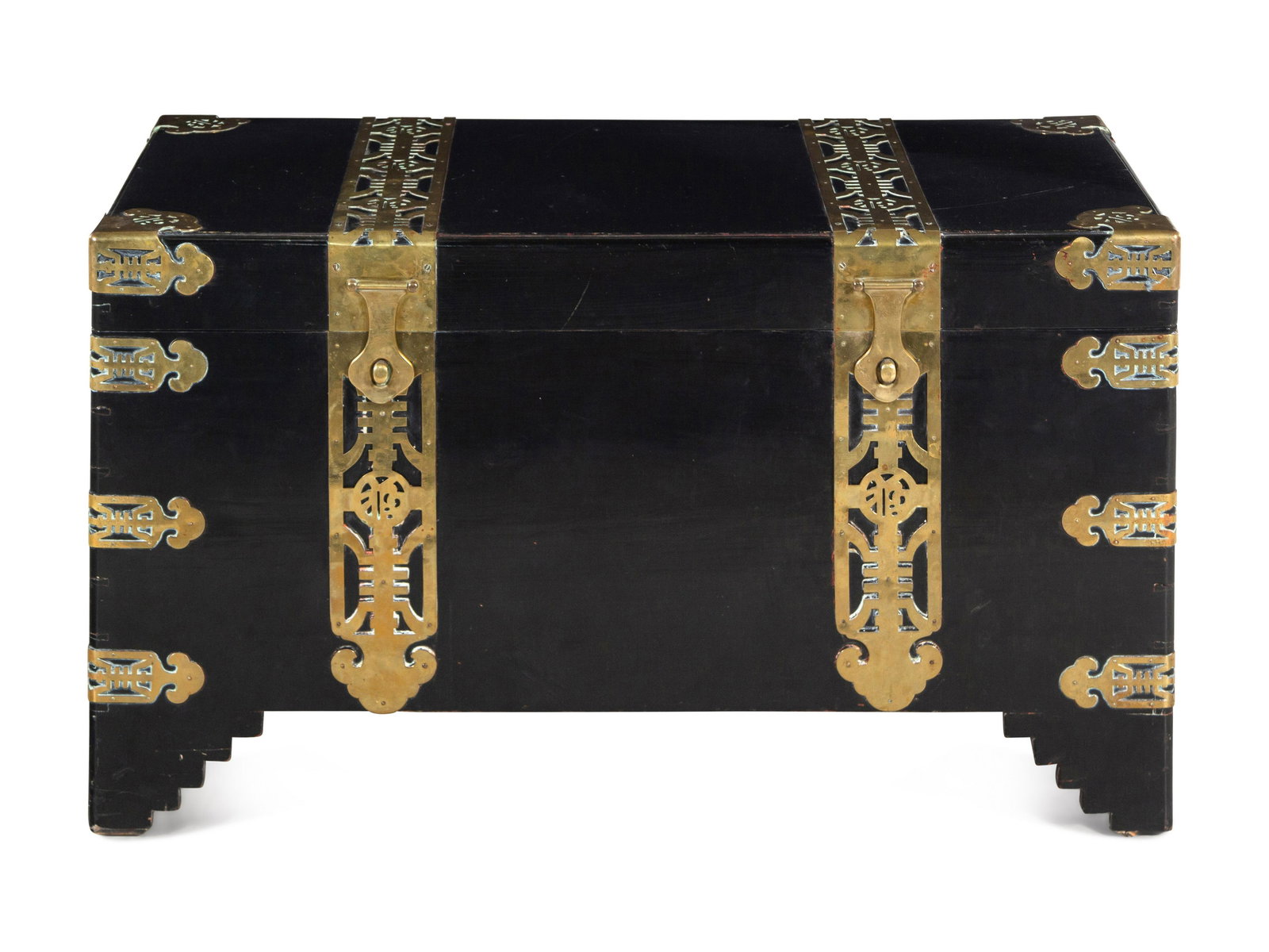 A Chinese or Korean Export Lacquer-Finished Brass Mounted Trunk (1 of 3)