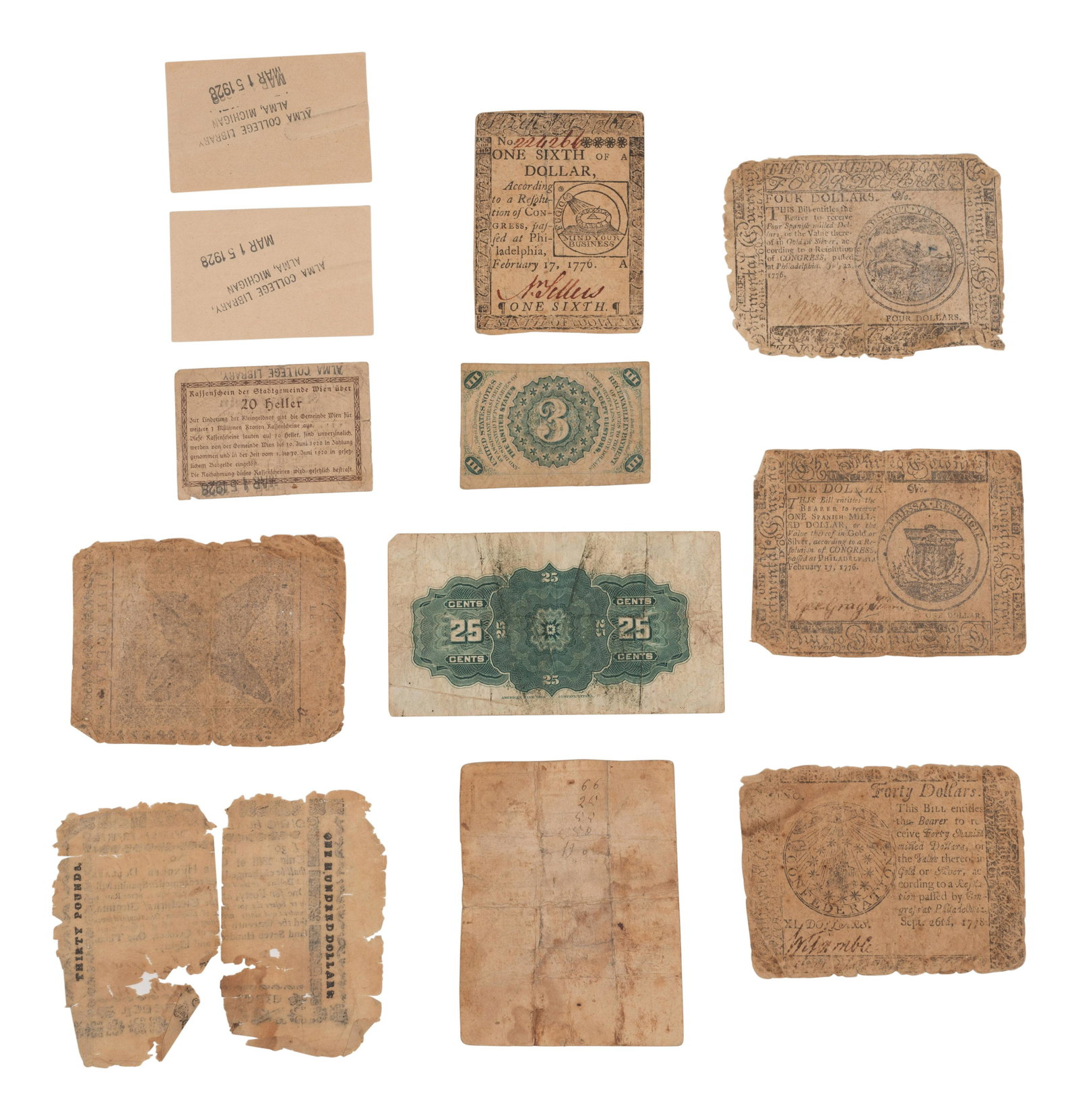 A Collection of American Continental and State-Issued Paper Money (1 of 5)