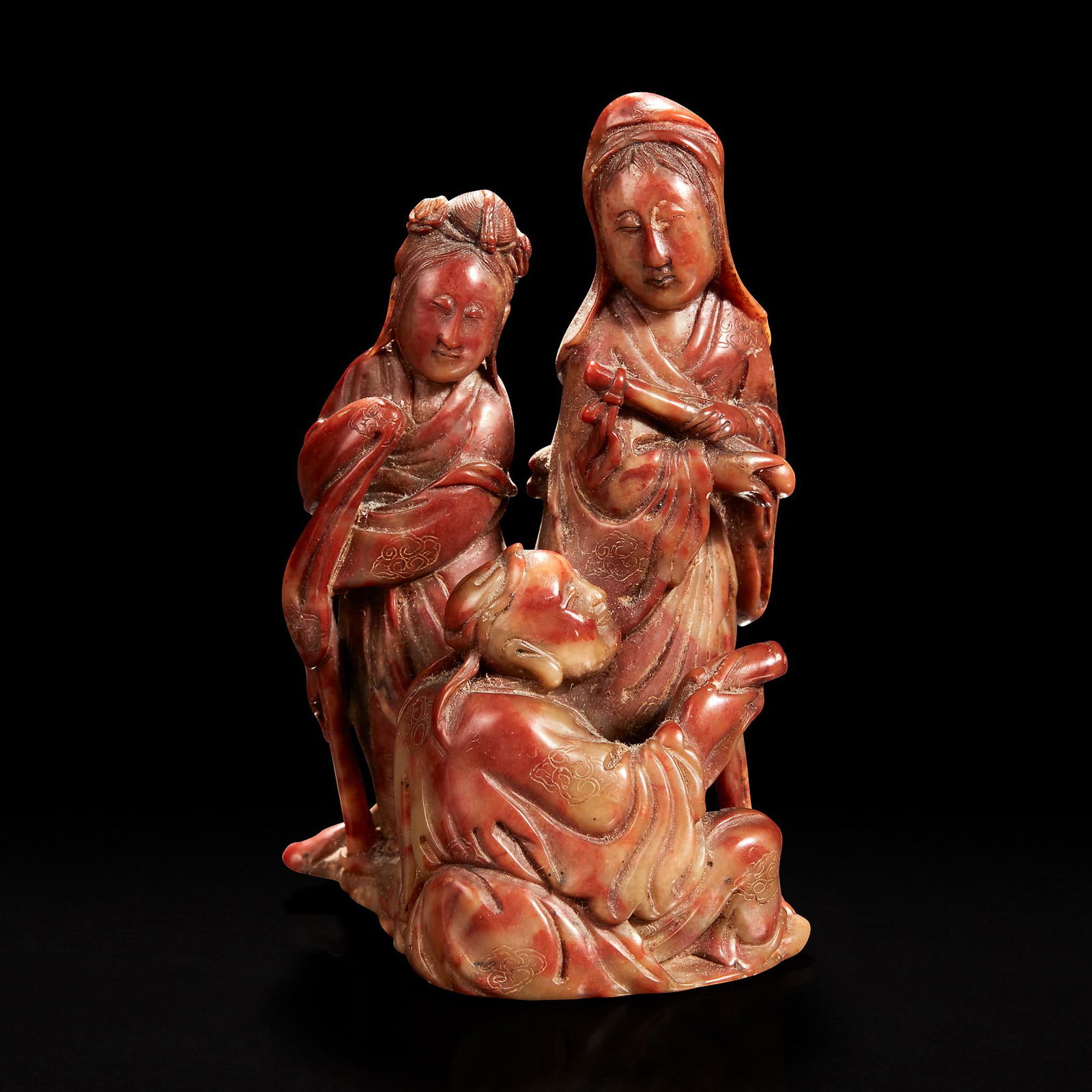 A Chinese carved soapstone figural group (1 of 4)