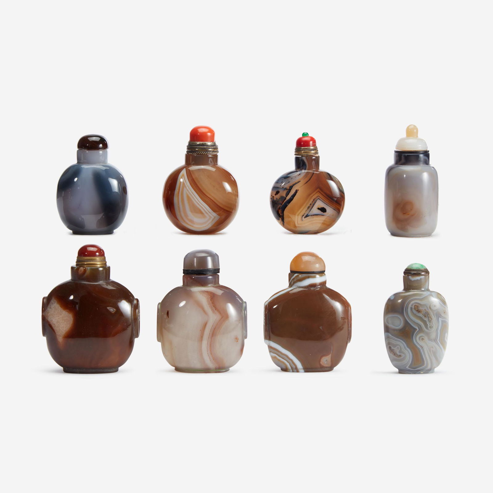 An assorted group of eight Chinese agate snuff bottles (1 of 2)