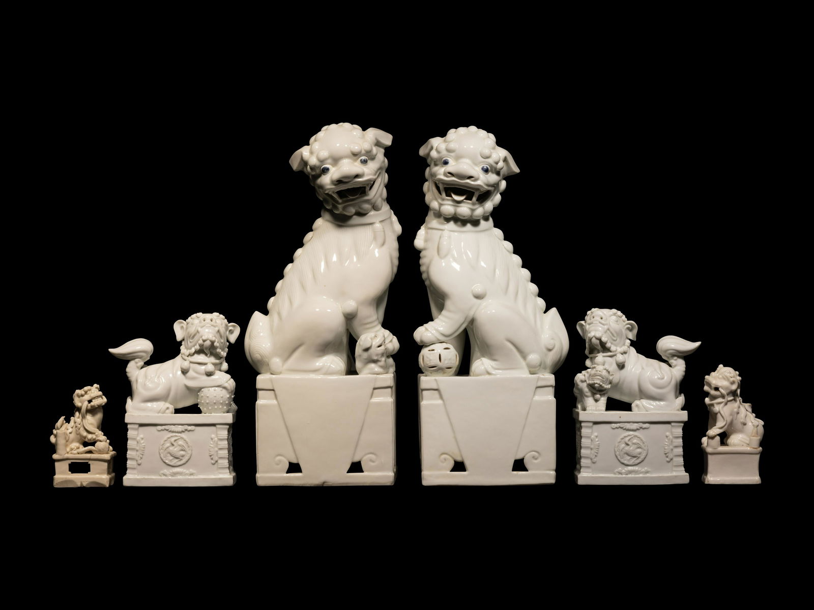 Three Pairs of Chinese Dehua Blanc-de-Chine Porcelain Fu Lions (1 of 4)