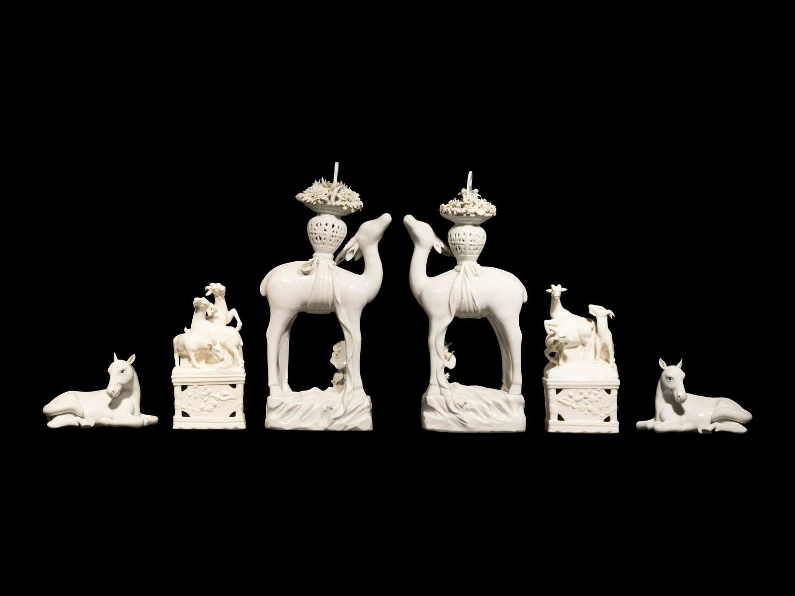 Three Pairs of Chinese Dehua Blanc-de-Chine Porcelain Figures of Animals (1 of 5)