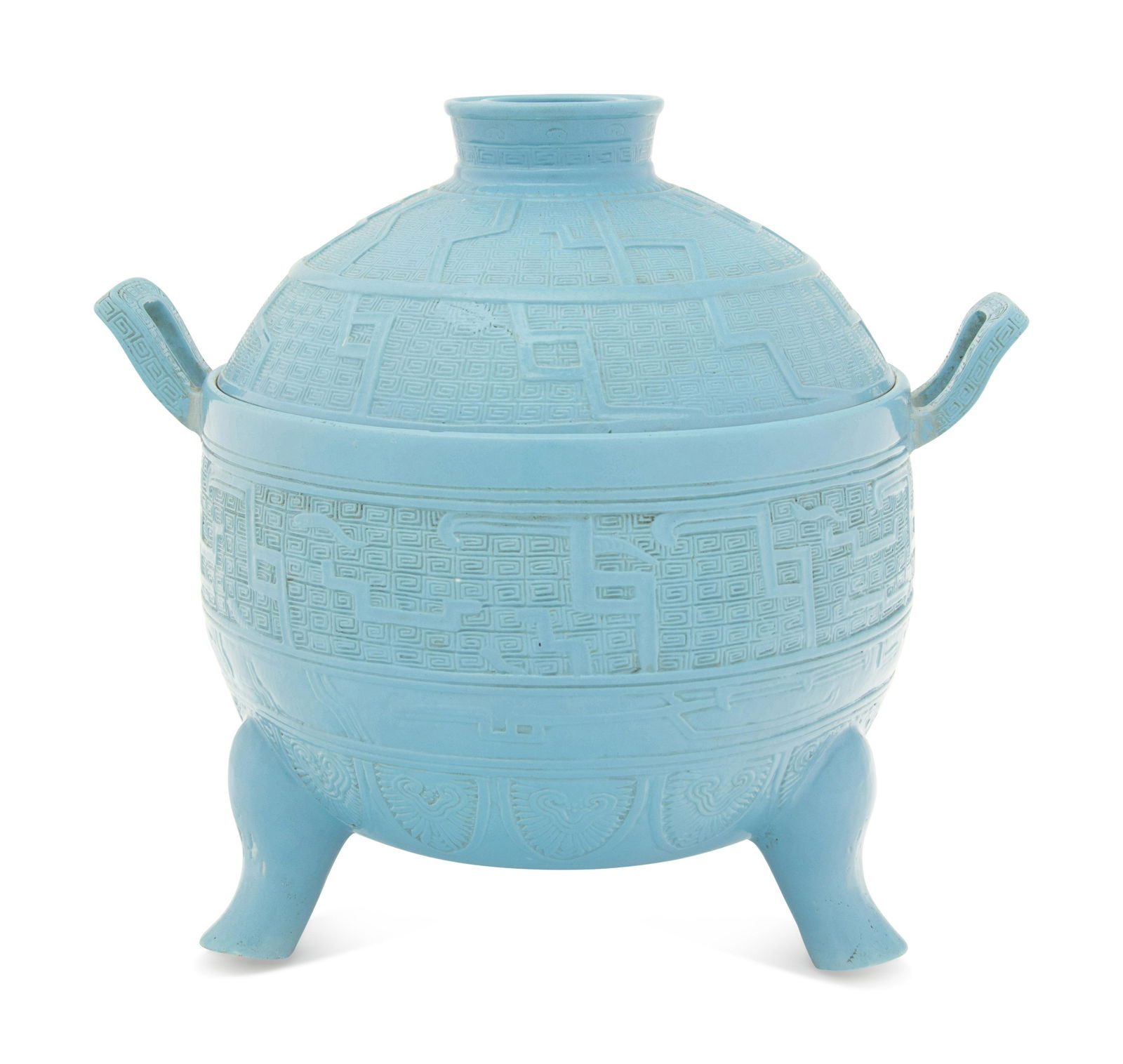 A Chinese Claire-de-Lune Porcelain Archaistic Covered Vessel (1 of 4)