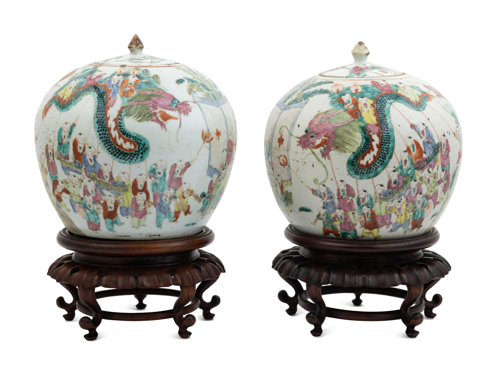 A Pair of Chinese Famille Rose Porcelain Covered Ginger Jars (1 of 5)