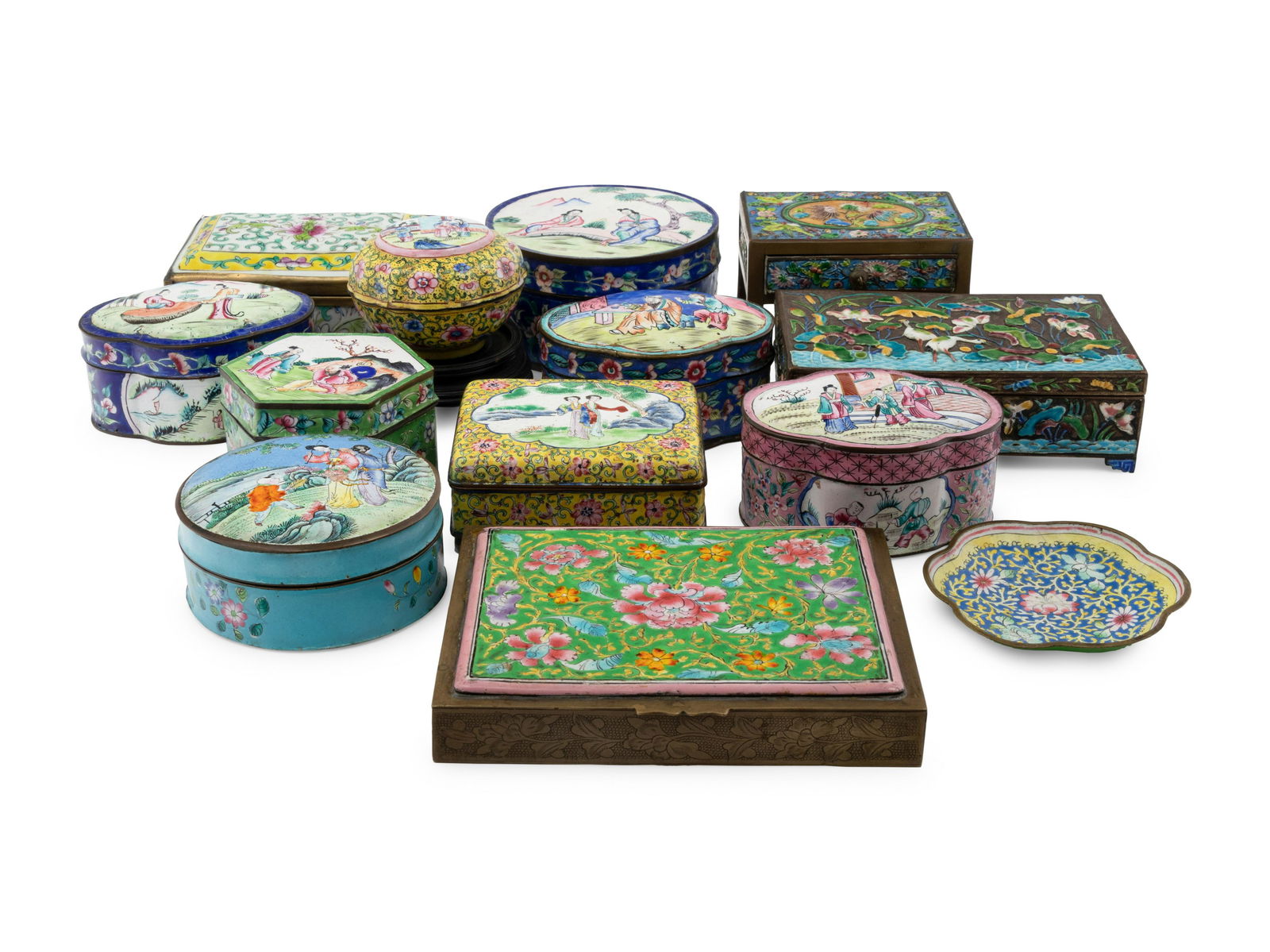13 Chinese Enamel on Metal and Porcelain Boxes (1 of 15)