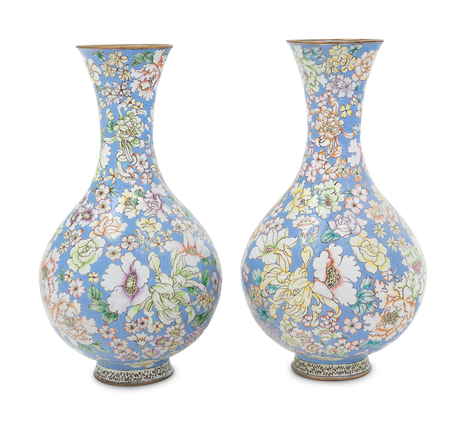 A Pair of Chinese Canton Enamel on Copper Bottles Vases (1 of 3)
