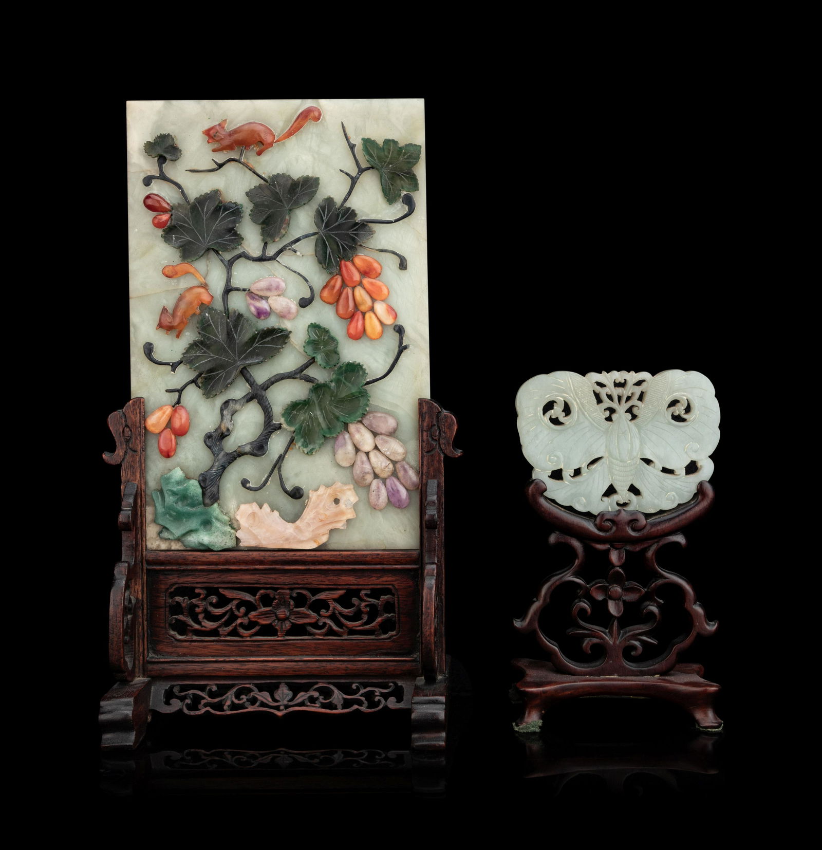 Two Chinese Jade and Hardstone Inset Table Screens (1 of 4)