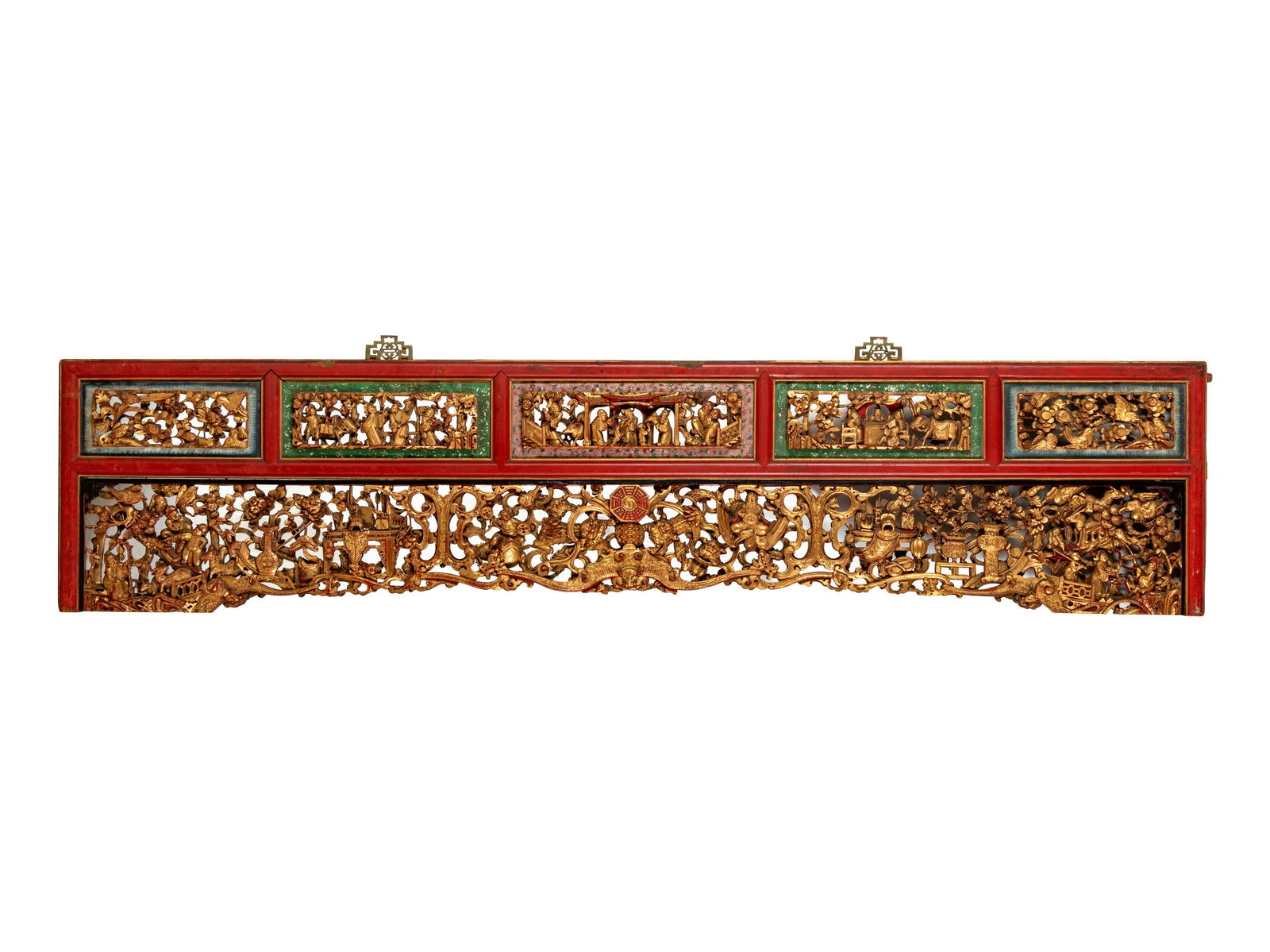 A Large Chinese Gilt and Red Lacquered Wood Panel (1 of 3)