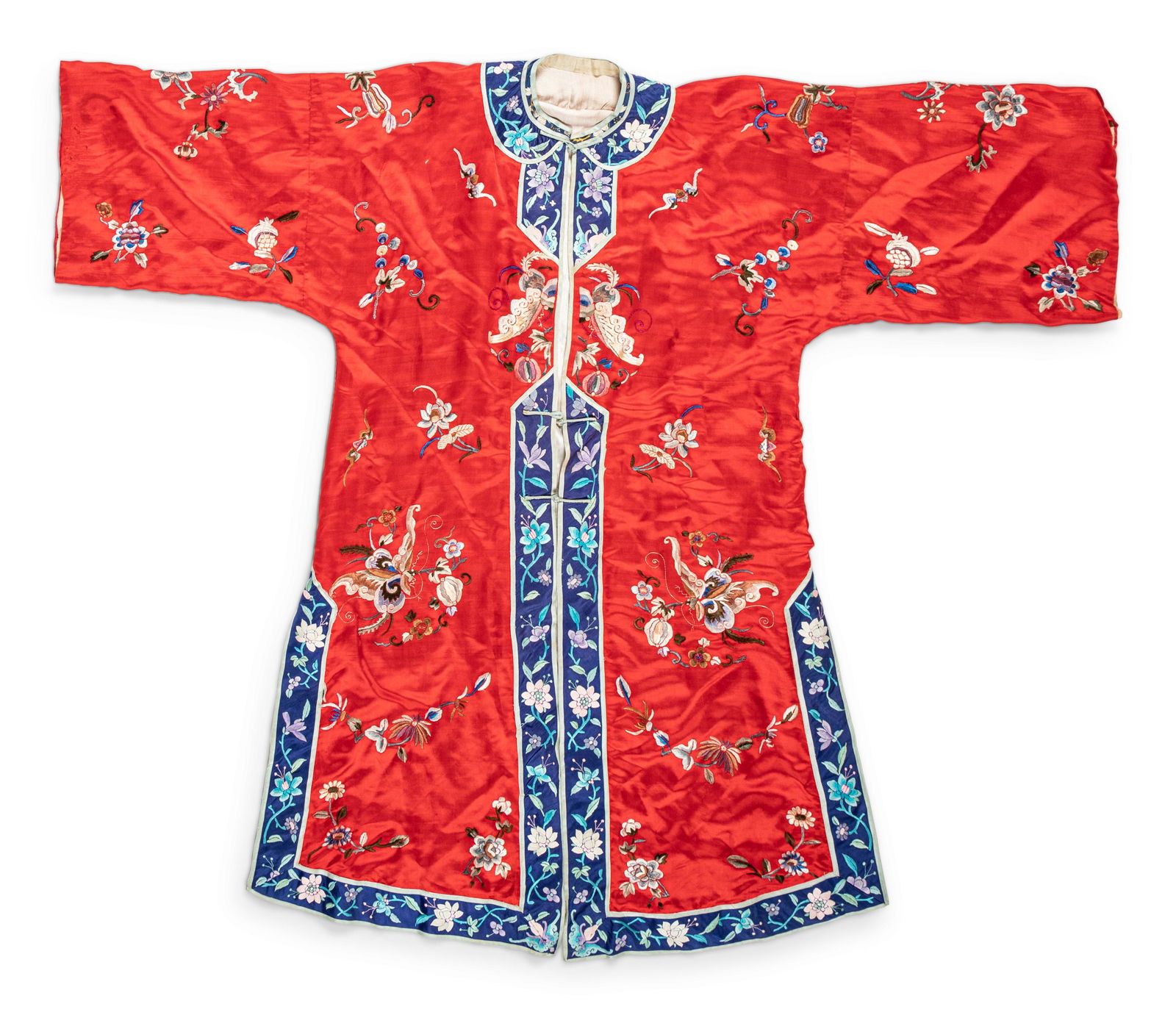 A Chinese Red Ground Embroidered Silk Lady's Robe (1 of 4)