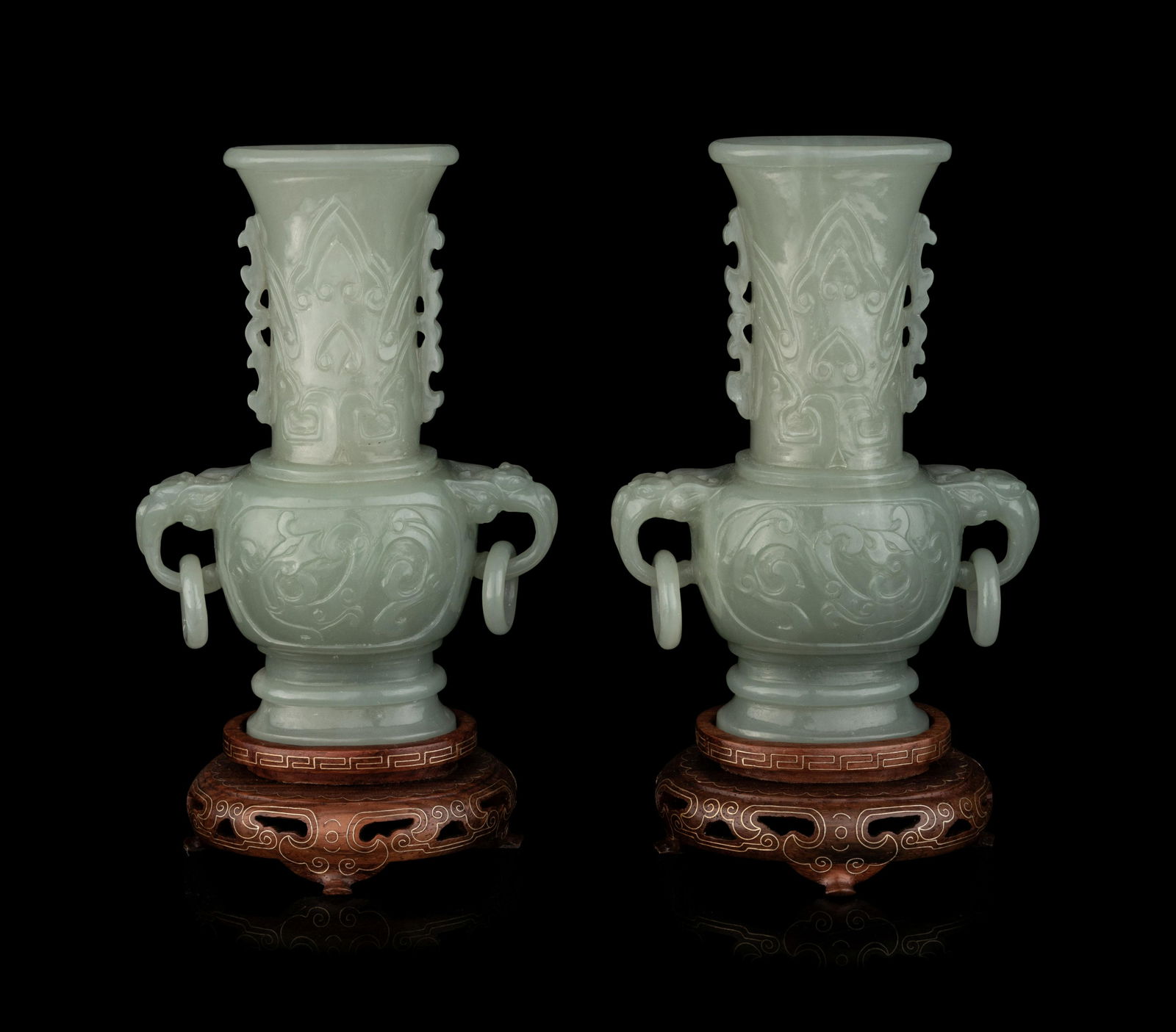 A Pair of Chinese Nephrite Double-Handle Vases (1 of 4)