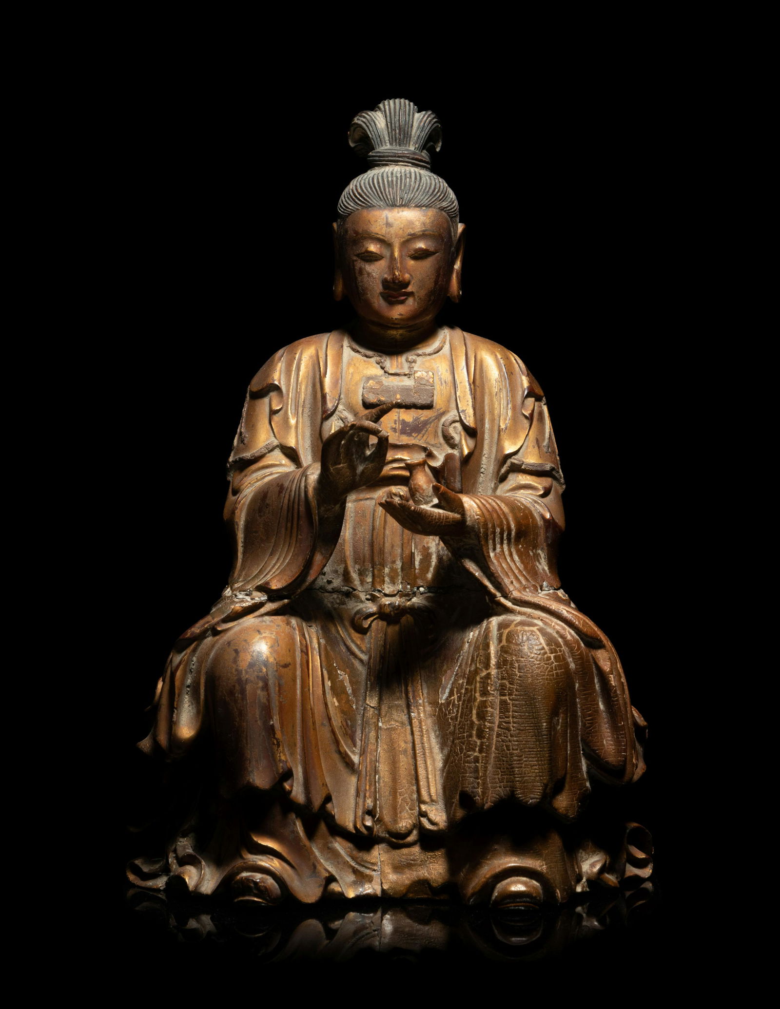 A Chinese Gilt Lacquered Wood Figure of Guanyin (1 of 4)