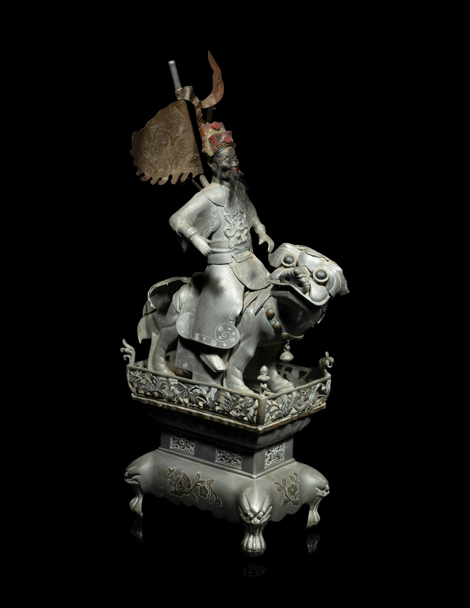 A Chinese Pewter Figural Group of Guan Gong (1 of 5)
