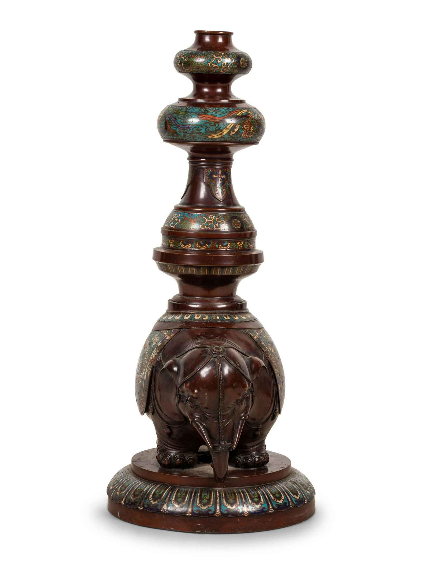 A Large Japanese Champlevé and Bronze Candle Holder (1 of 5)