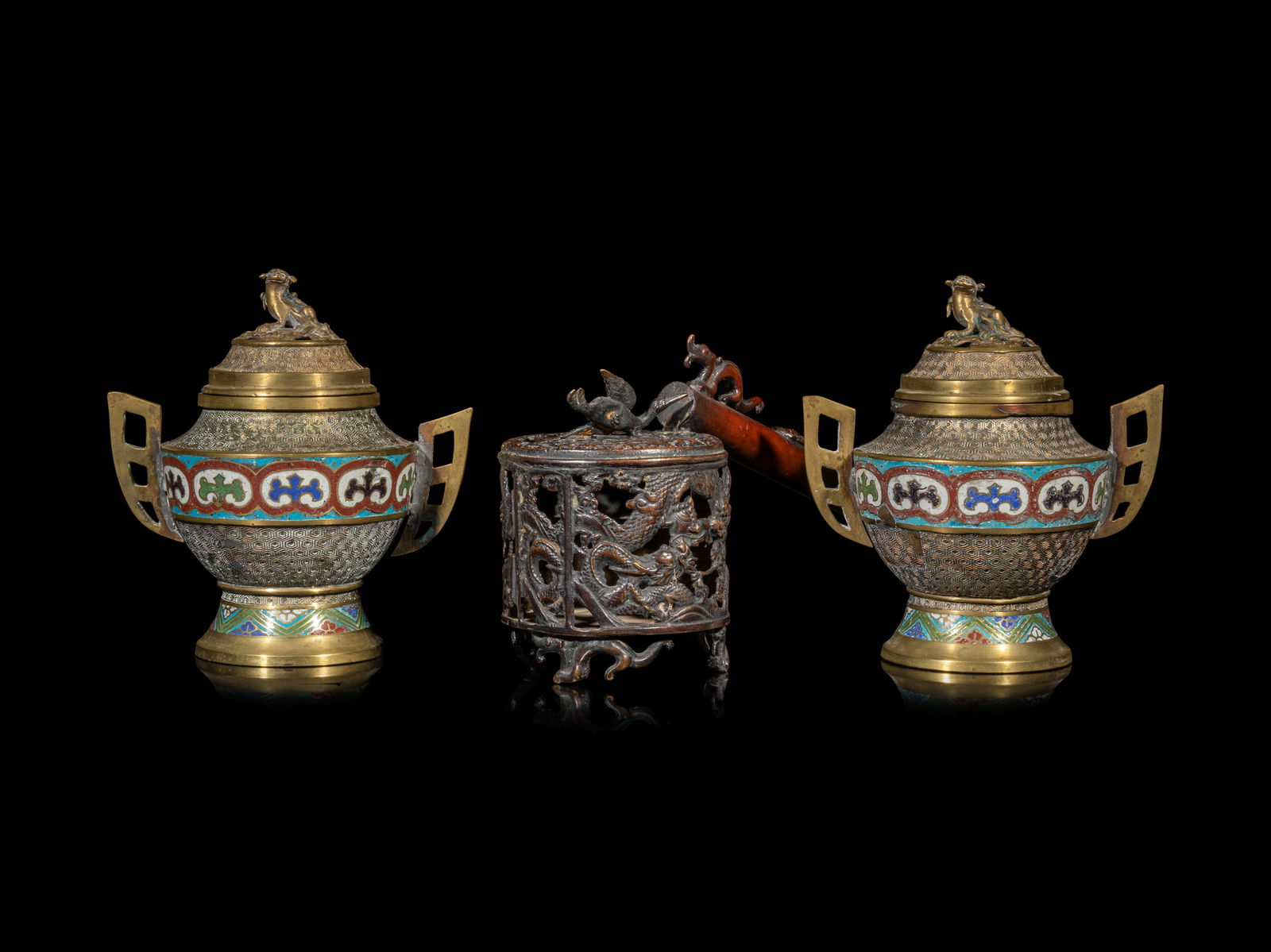 Three Japanese Metal Incense Burners (1 of 5)