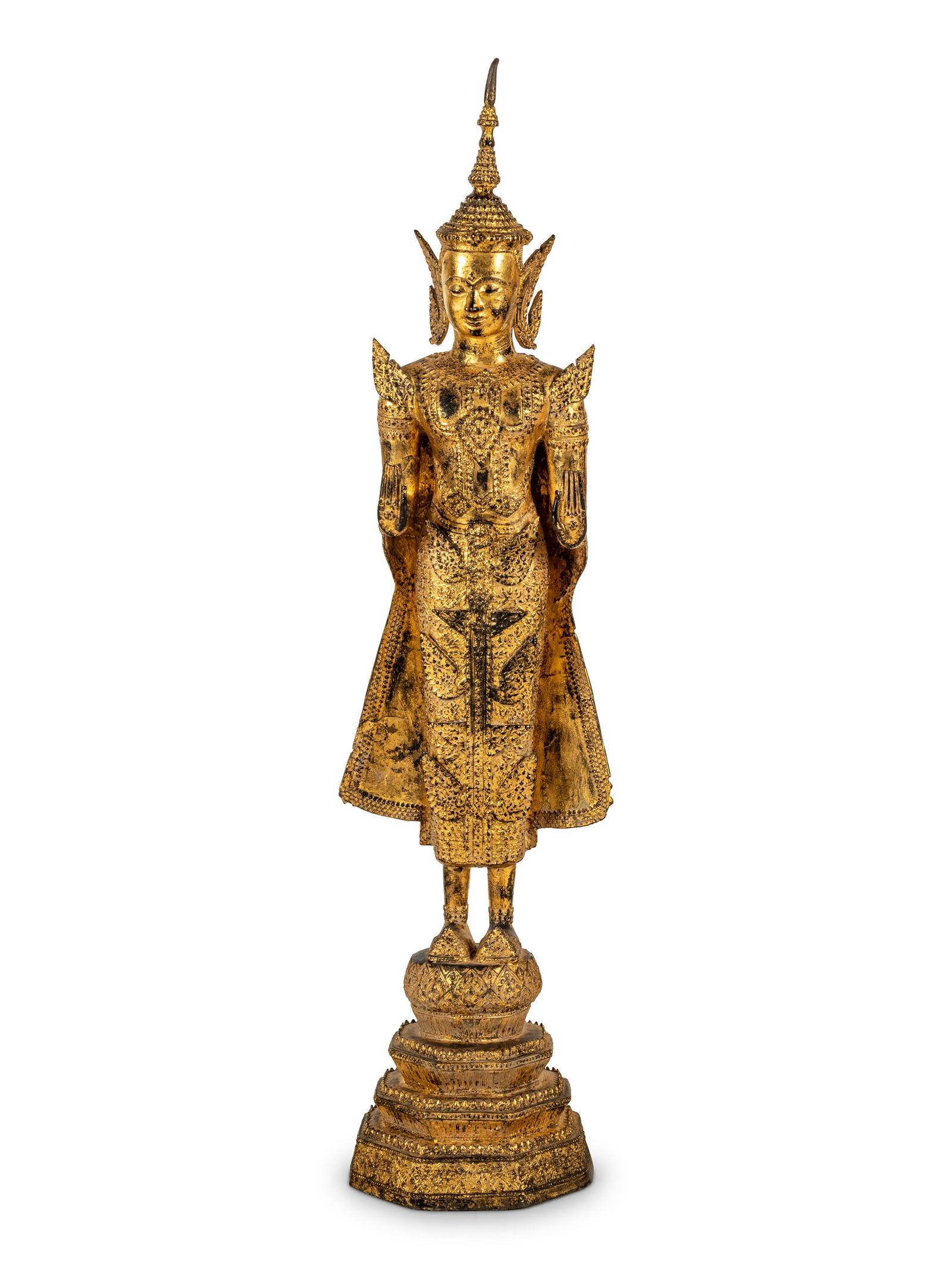 A Large Thai Gilt Bronze Figure of a Standing Deity (1 of 4)