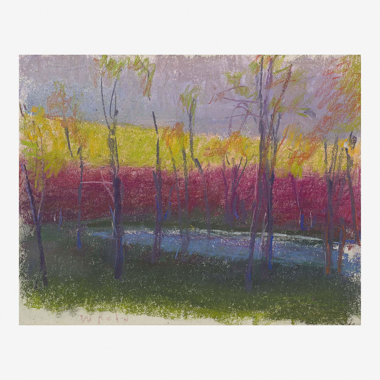 Wolf Kahn (American/German, 1927-2020) Reservoir: Wolf Kahn (American/German, 1927-2020) Reservoir Signed bottom left, titled on label verso, pastel on paper.Executed in 1990. (11 x 14 in. (27.9 x 35.6cm)) Provenance Ameringer Yohe Fine Ar