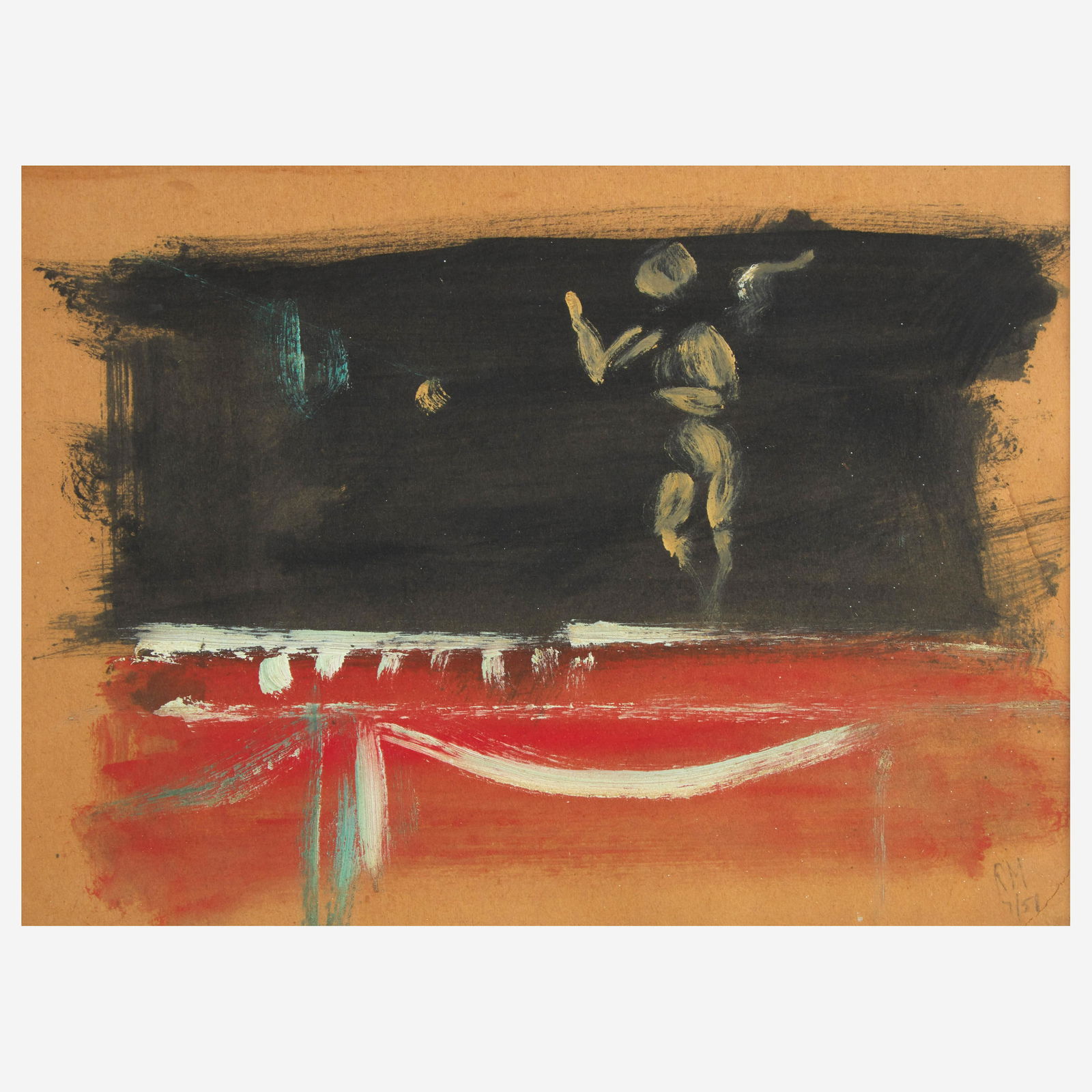 Reginald Marsh (American, 1898-1954) Untitled (Performer): Reginald Marsh (American, 1898-1954) Untitled (Performer) Initialed and dated '7/51' bottom right, gouache on brown paper. (6 3/4 x 9 3/4 in. (17.1 x 24.8cm)) Provenance Private Collection, Massa