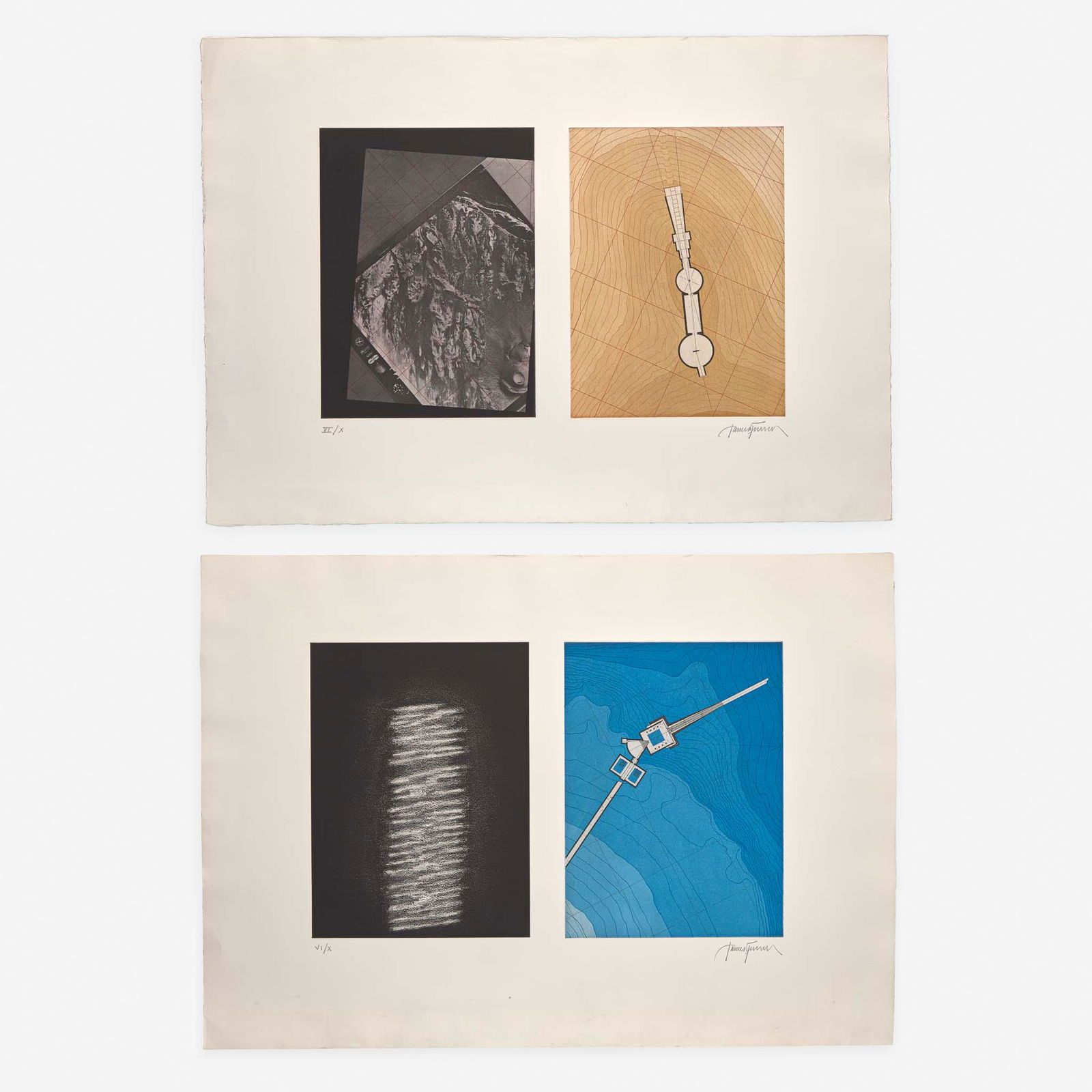James Turrell (American, b. 1943) North Chamber and Crater Bowl/Cross Section from the Mapping: James Turrell (American, b. 1943) North Chamber and Crater Bowl/Cross Section from the Mapping Spaces Suite 1987, each pencil signed and numbered VI/X (from the edition of 10 artist's proofs, asi