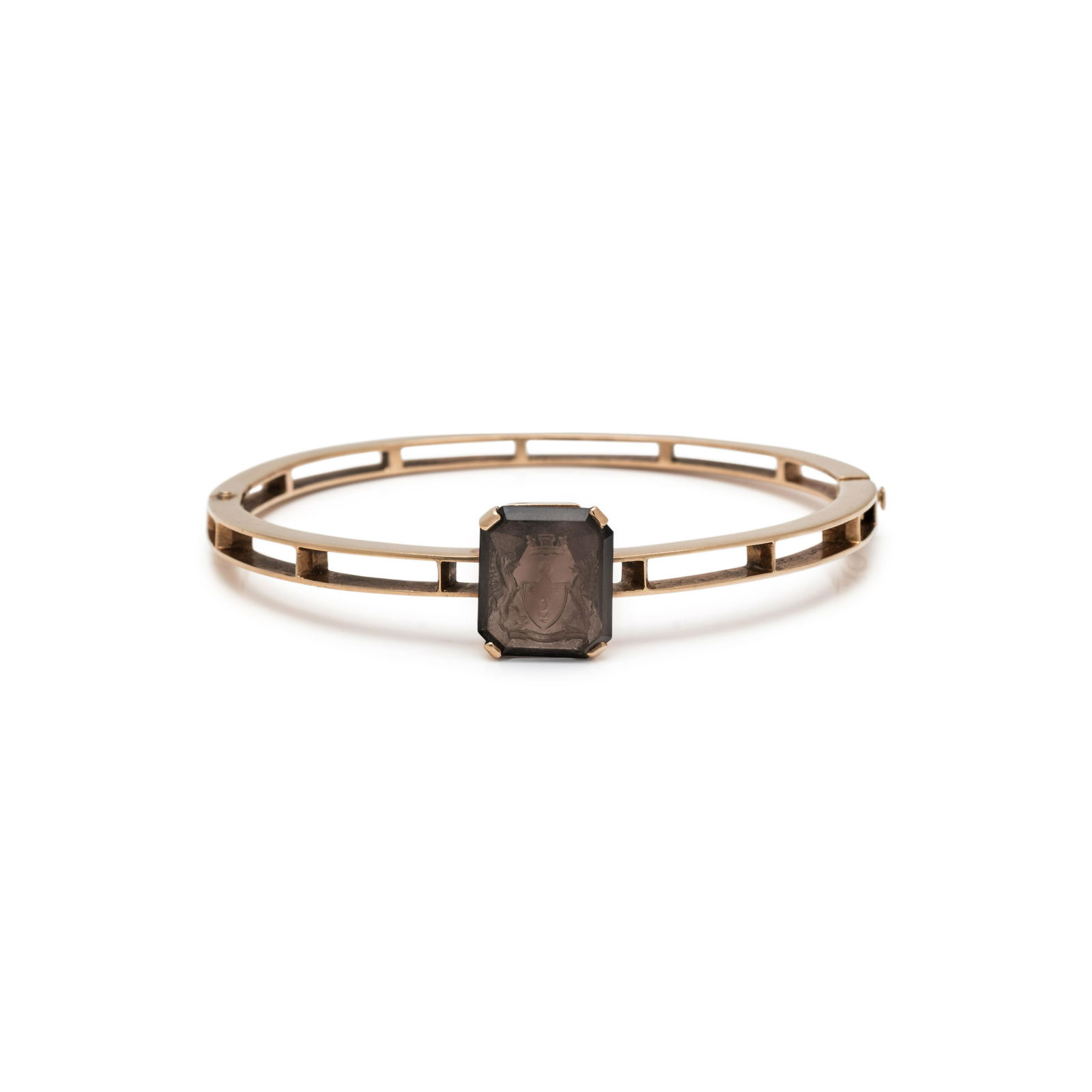ROSE GOLD AND SMOKY QUARTZ INTAGLIO BANGLE BRACELET (1 of 2)