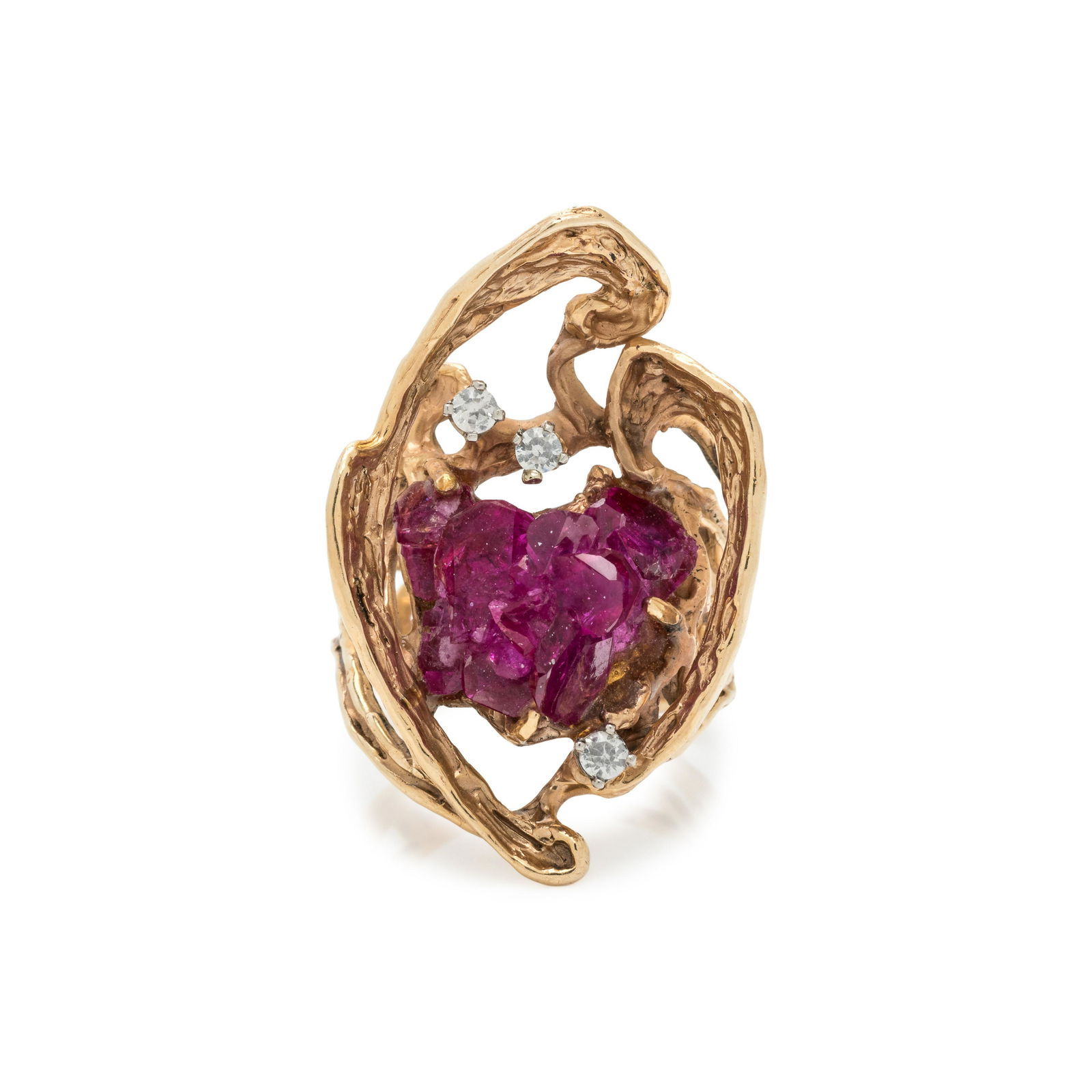 YELLOW GOLD, ROUGH CRYSTAL AND DIAMOND RING (1 of 3)