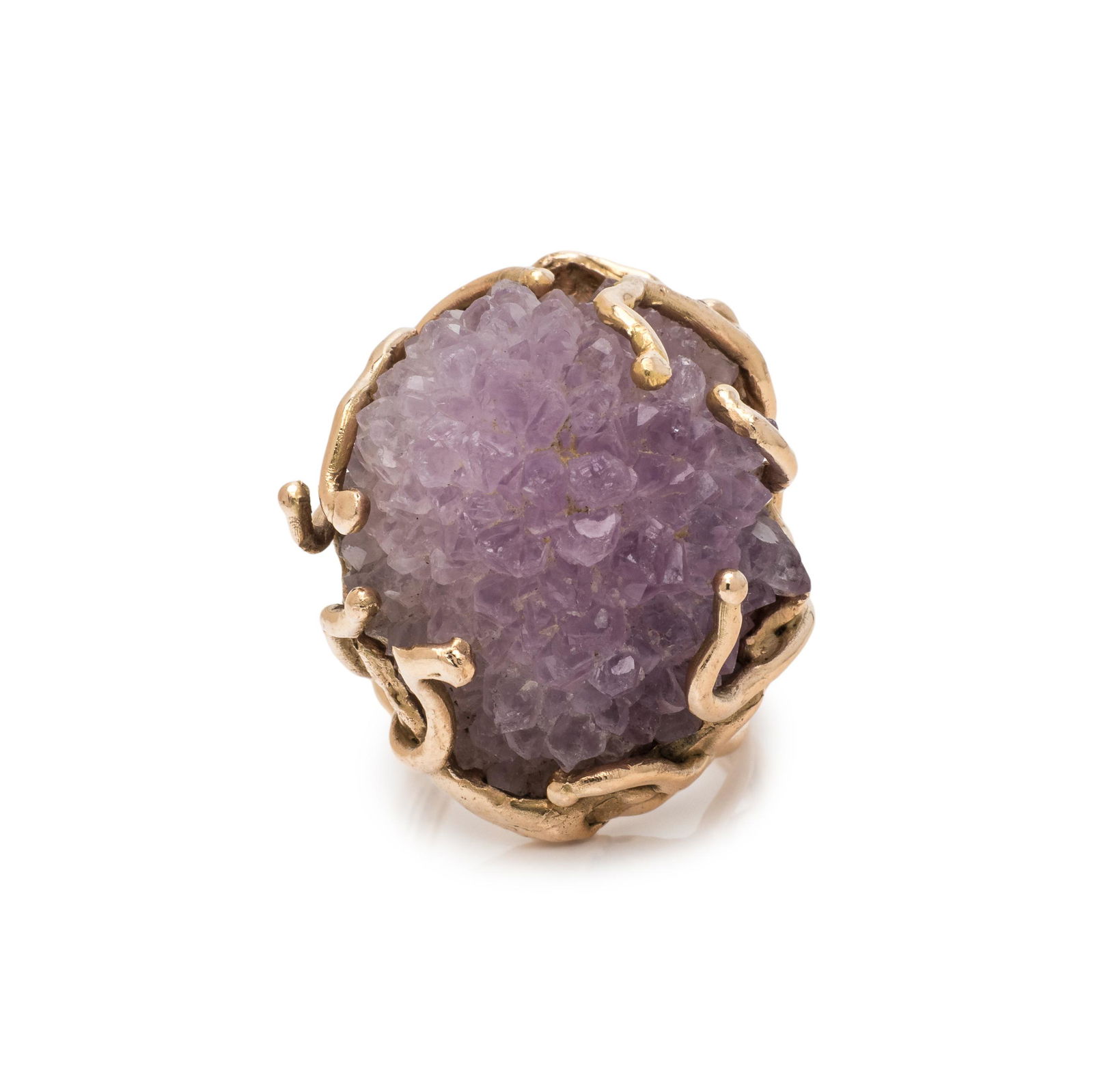 YELLOW GOLD AND AMETHYST CRYSTAL RING (1 of 3)