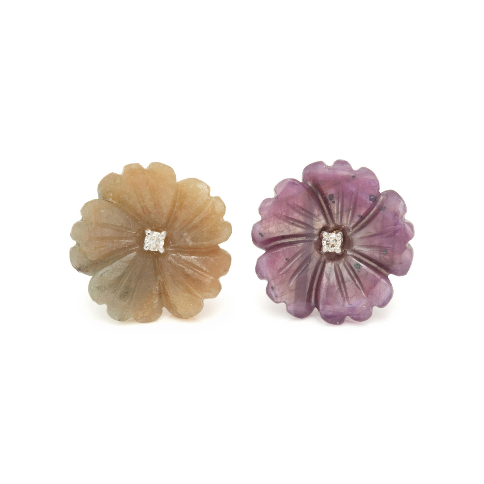 CARVED SAPPHIRE AND DIAMOND FLOWER EARRINGS (1 of 2)