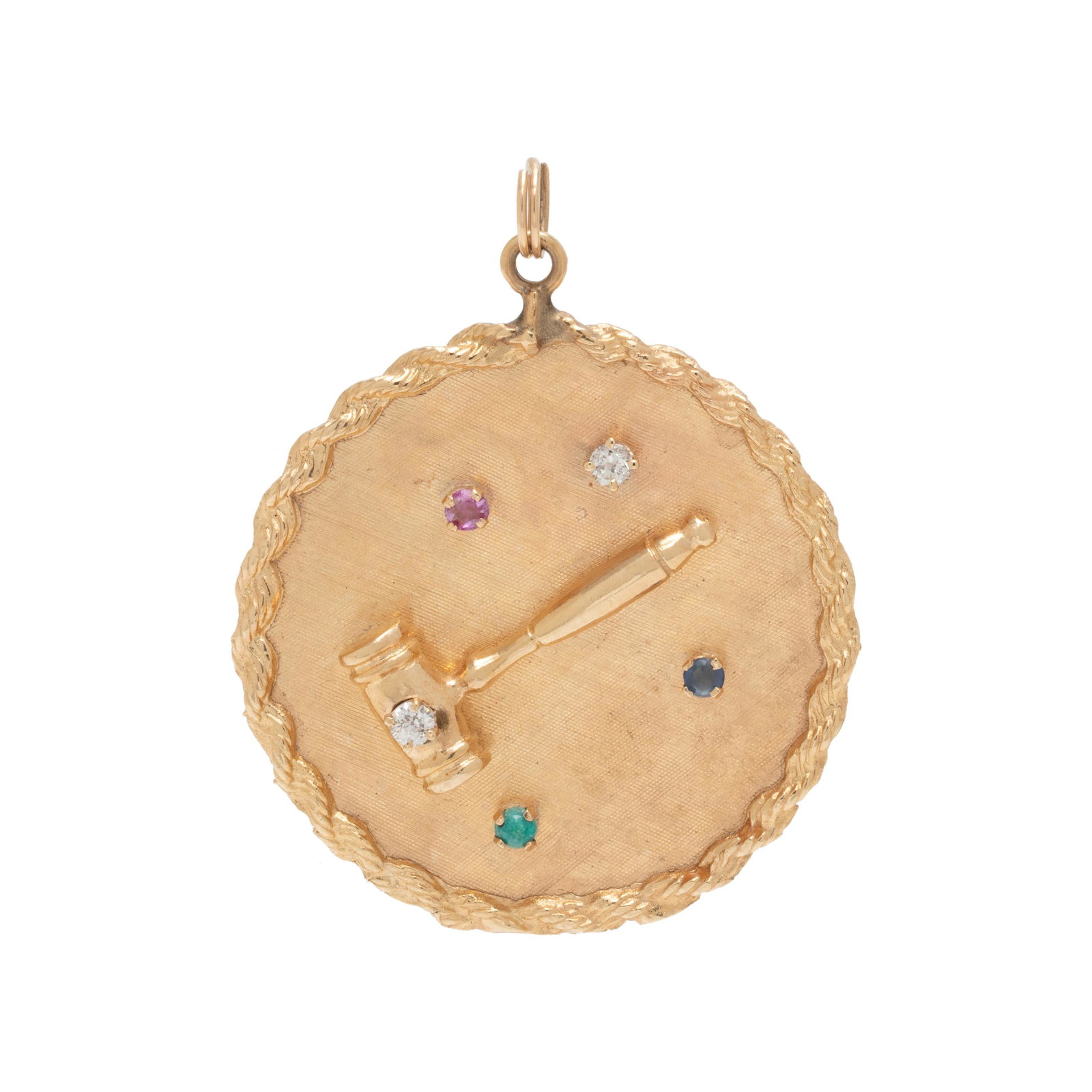 YELLOW GOLD, GEMSTONE AND DIAMOND GAVEL CHARM  (1 of 2)