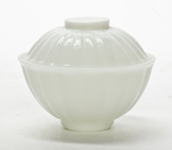 A Chinese Lidded Peking Glass Bowl, Diameter 4 inc: A Chinese Lidded Peking Glass Bowl, of tapering ovoid form, raised upon a circular foot. Diameter 4 inches. Property from the Collection of Mr. and Mrs. John F. Monroe, Milwaukee, Wisconsin