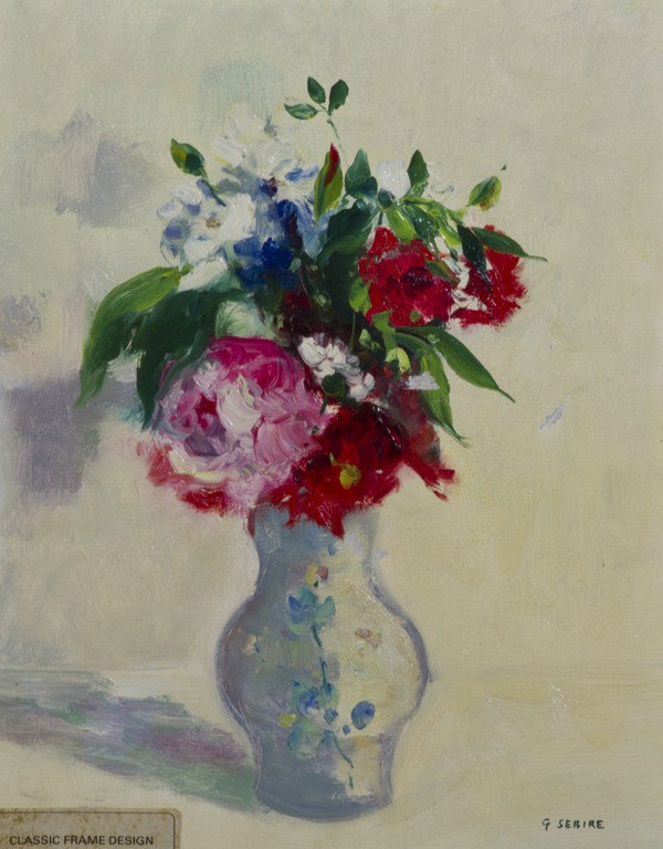 Gaston Sebire, (French, 1920-2001), Fleurs Roses e: Gaston Sebire (French, 1920-2001) Fleurs Roses et Blanches oil on canvas signed G. Sebire (lower right), signed and titled (verso) 16 1/4 x 13 inches. Provenance: [with] Marshall F